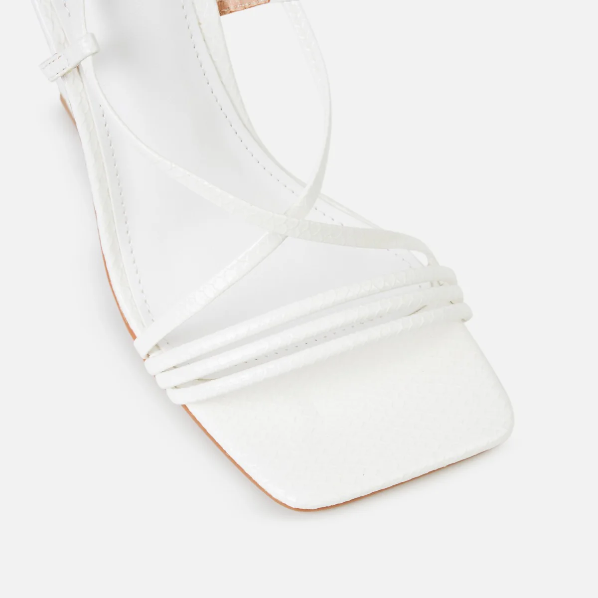 Messina White Faux Snake Print Lace Up Block Heels - Image 2