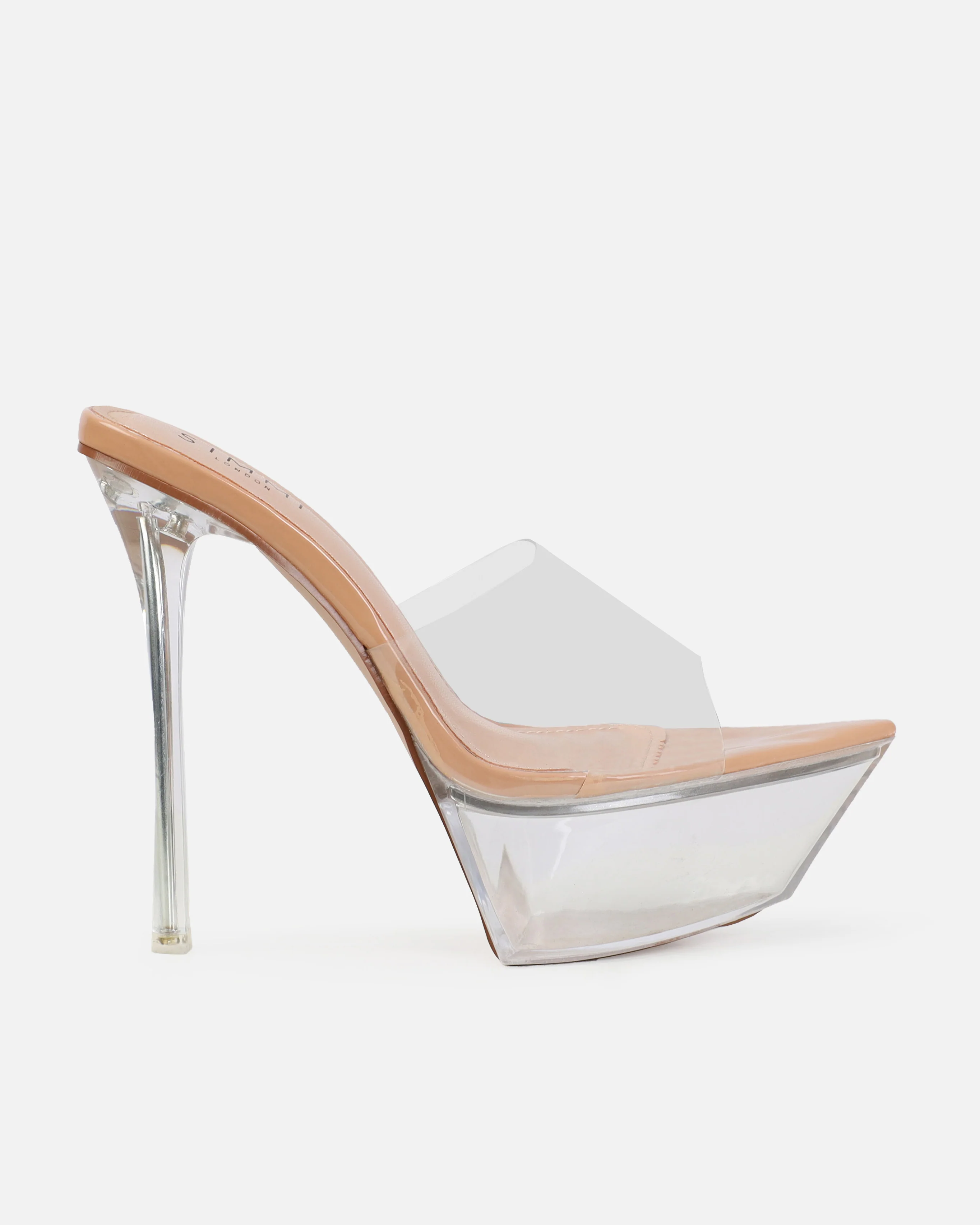 Mia Nude Clear Platform Pointed Stiletto Mules - Image 2