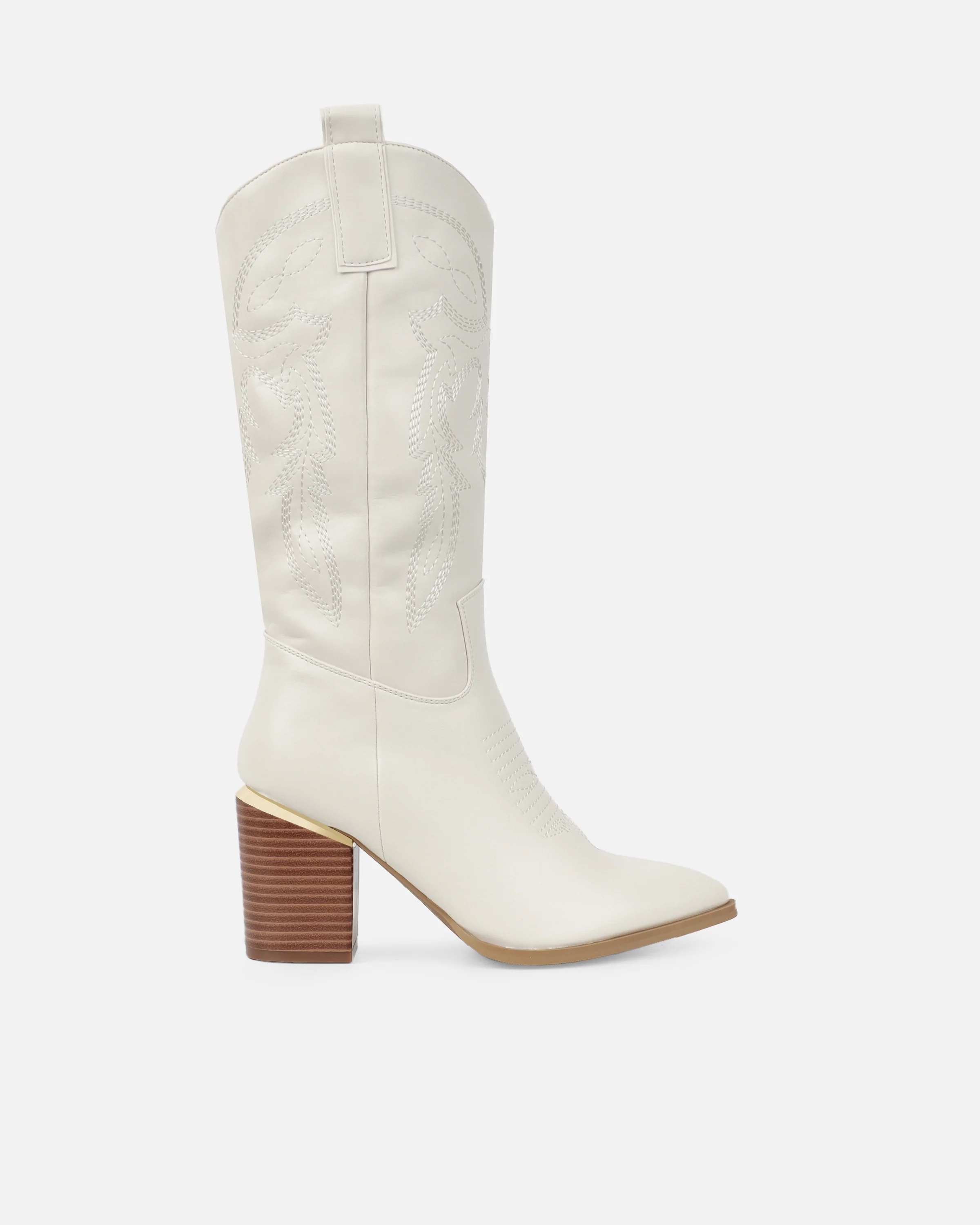 Millan Cream Block Heel Calf Western Boots - Image 2