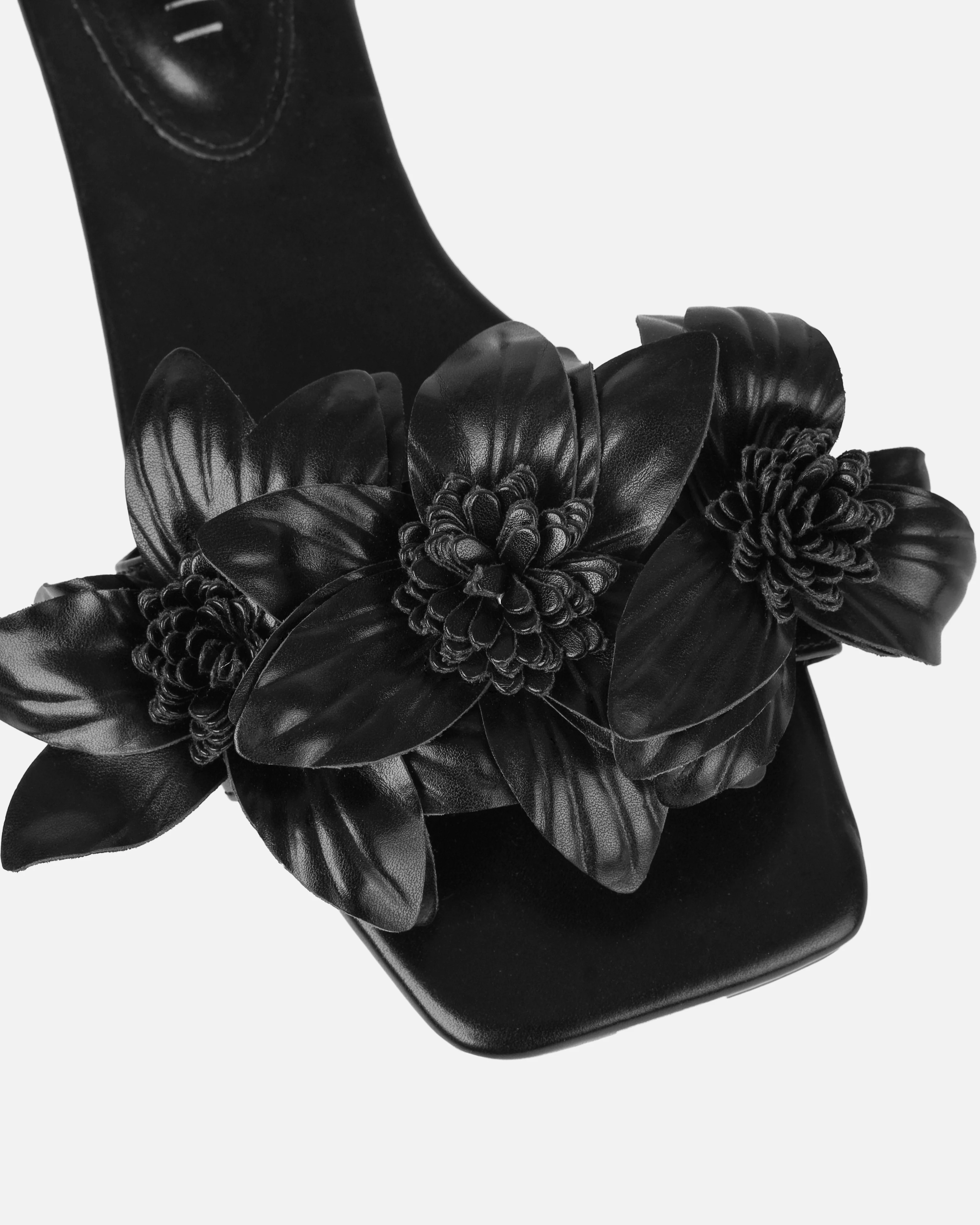 Miray Black Flower Flat Slides - Image 4