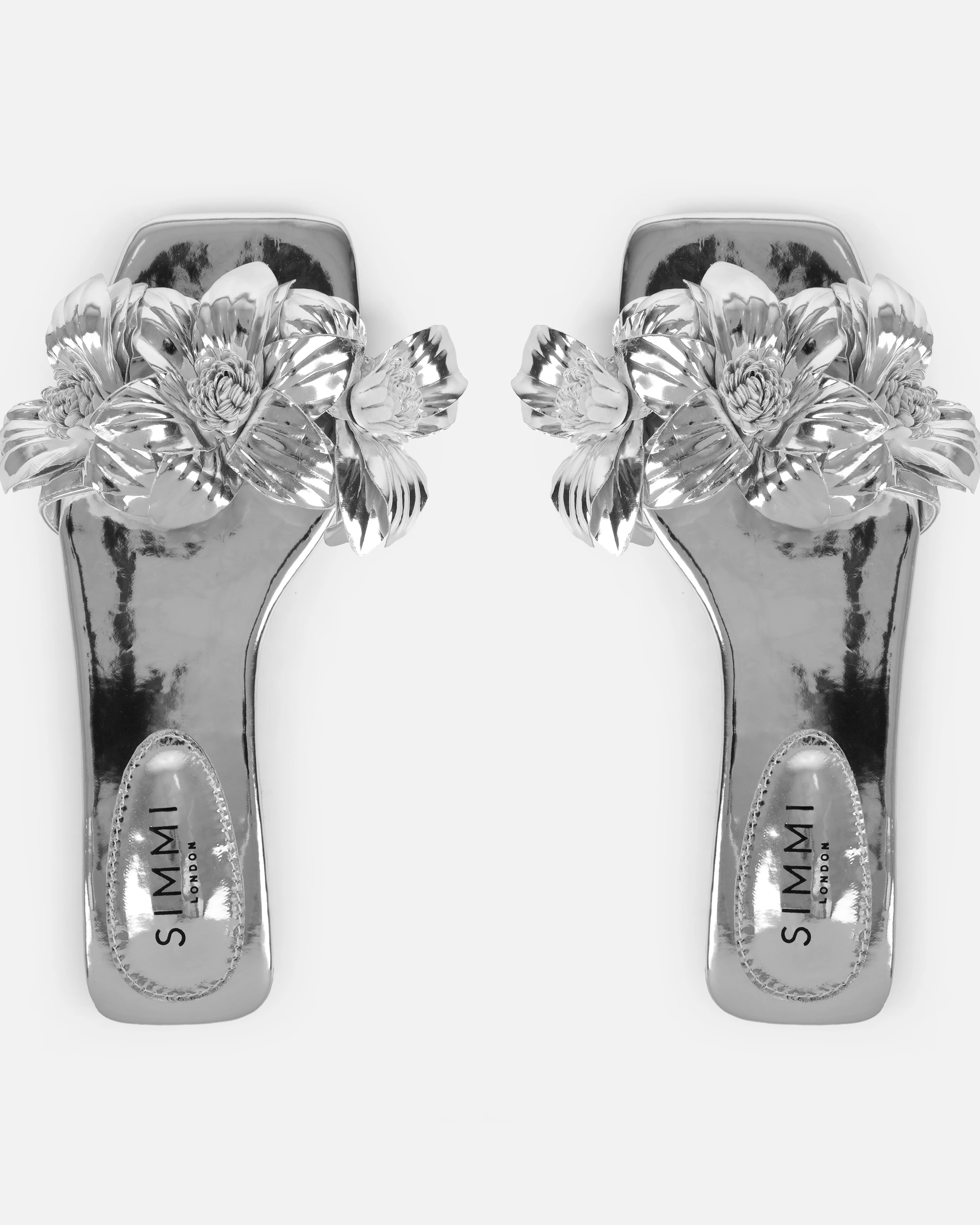 Miray Silver Flower Flat Slides - Image 3