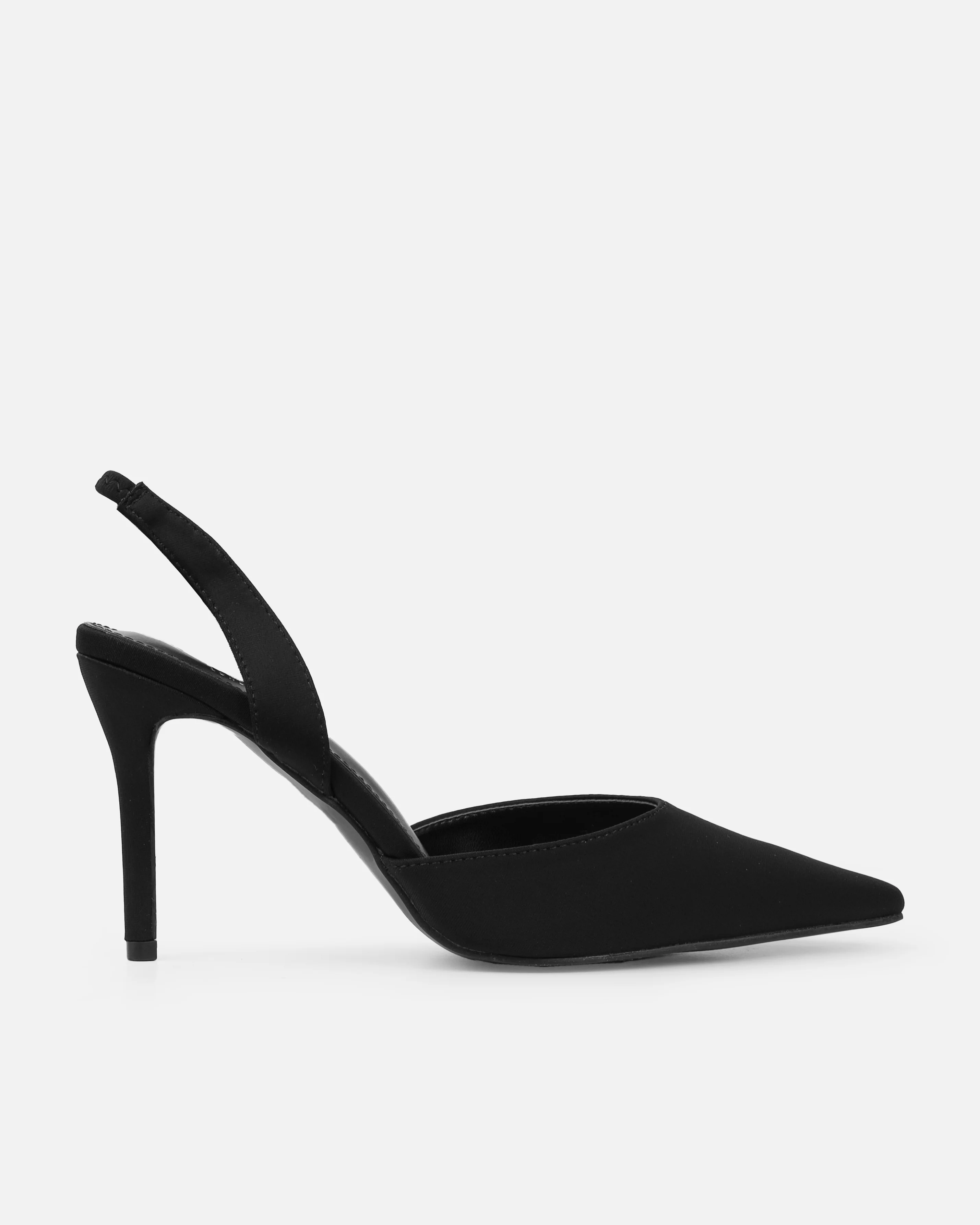 Mitra Black Lycra Slingback Mid Heel Courts - Image 2