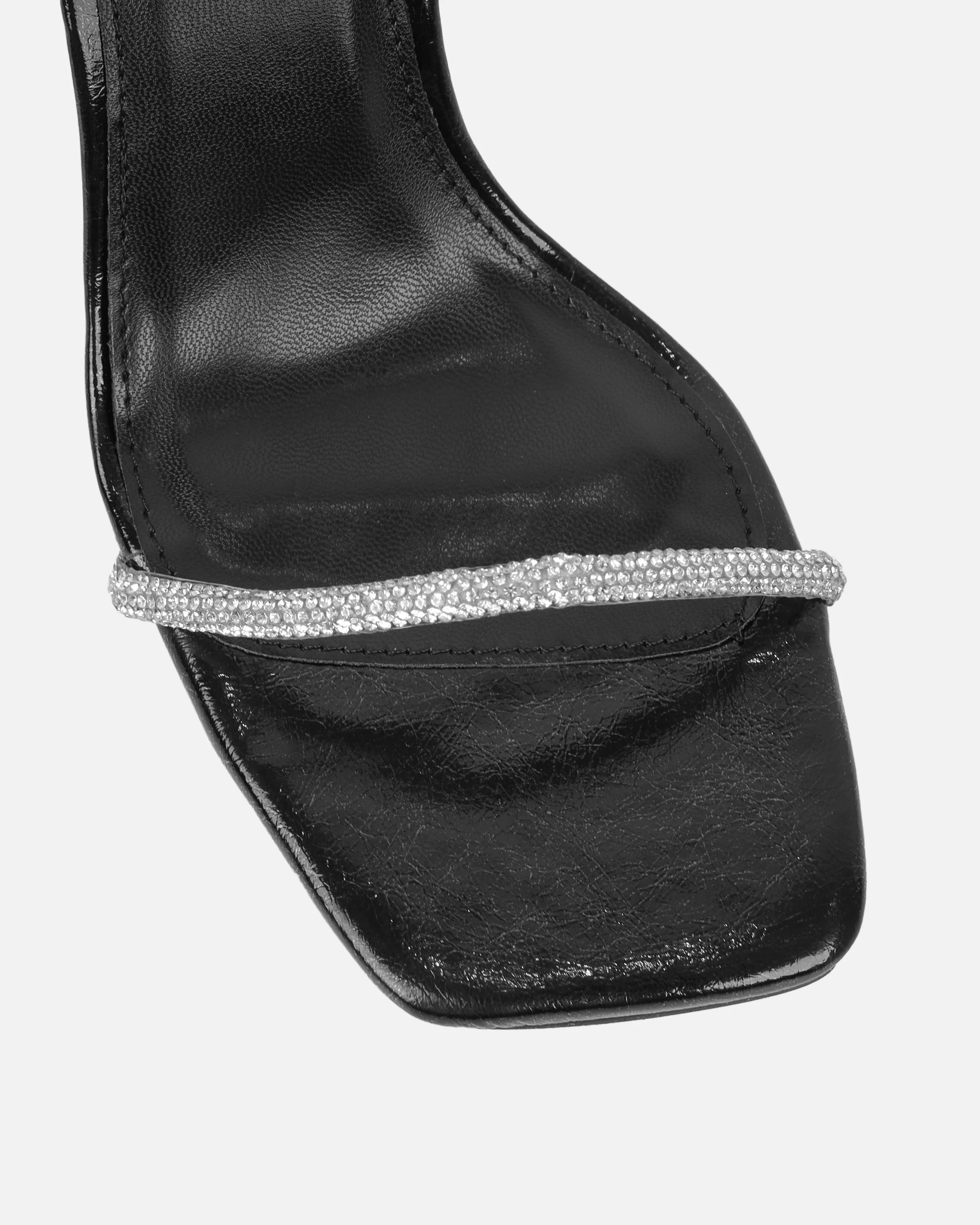 Mollie Black Patent Diamante Heeled Sandals - Image 4