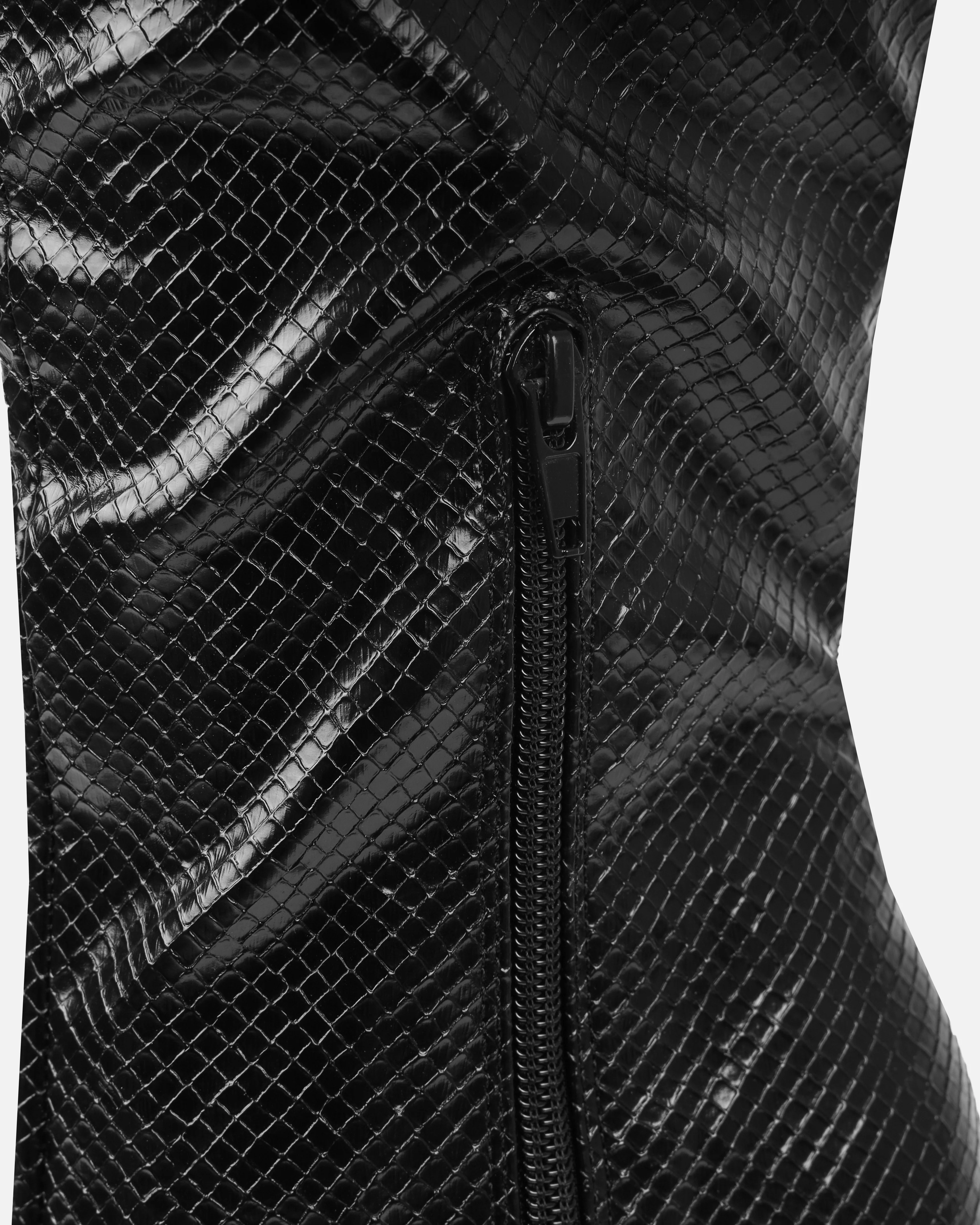 Nash Black Faux Snake Print Stiletto Knee High Boots - Image 3
