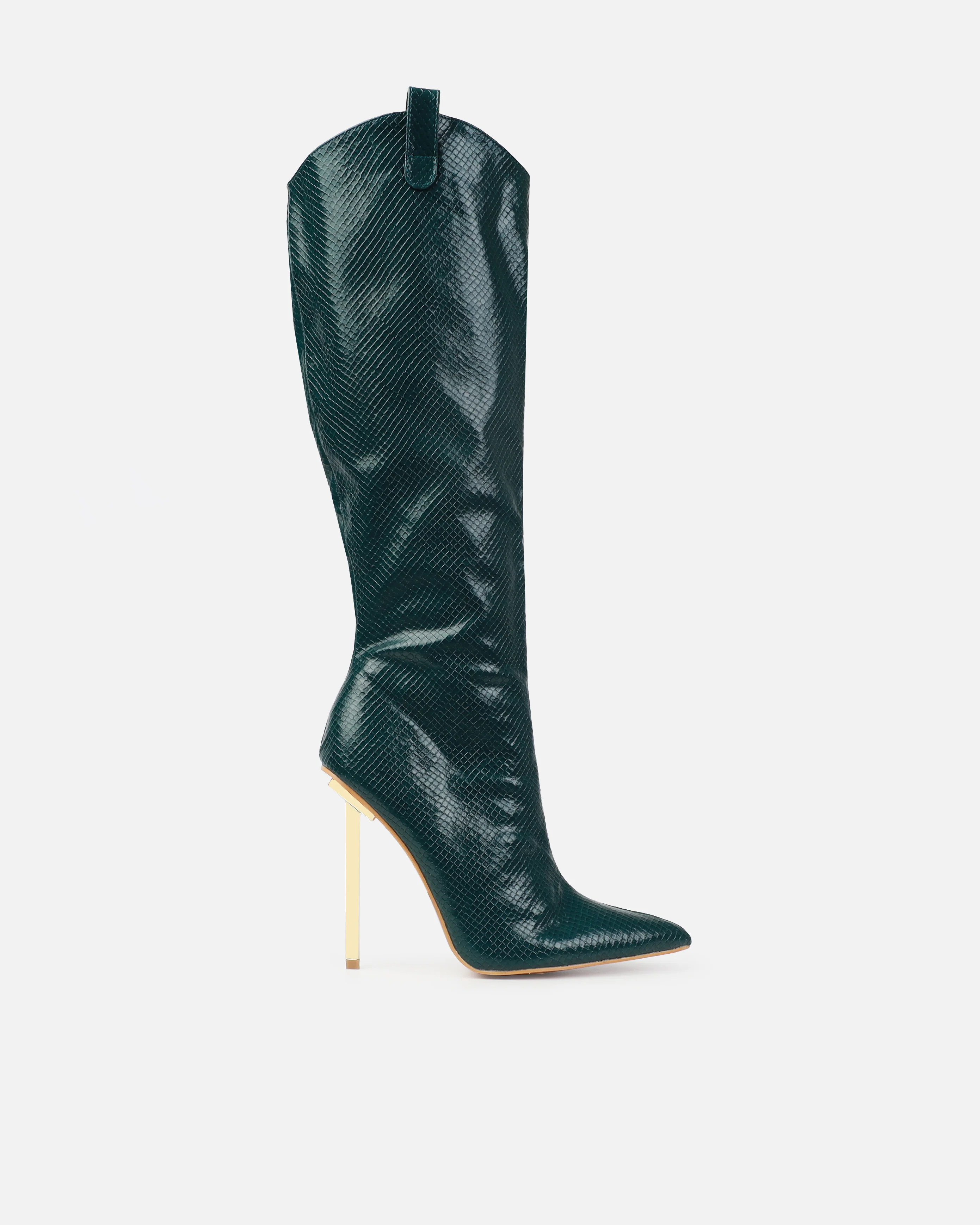 Nash Green Faux Snake Print Stiletto Knee High Boots - Image 2