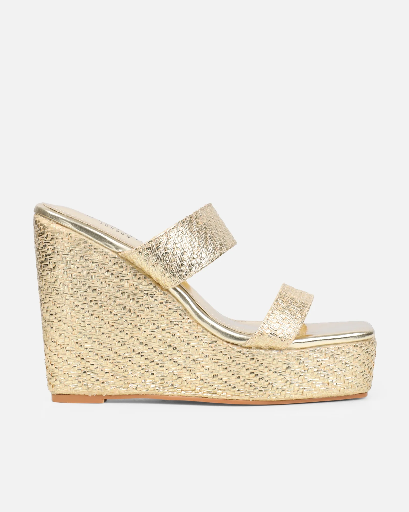 Neena Gold Metallic Raffia Wedge Sandals - Image 2