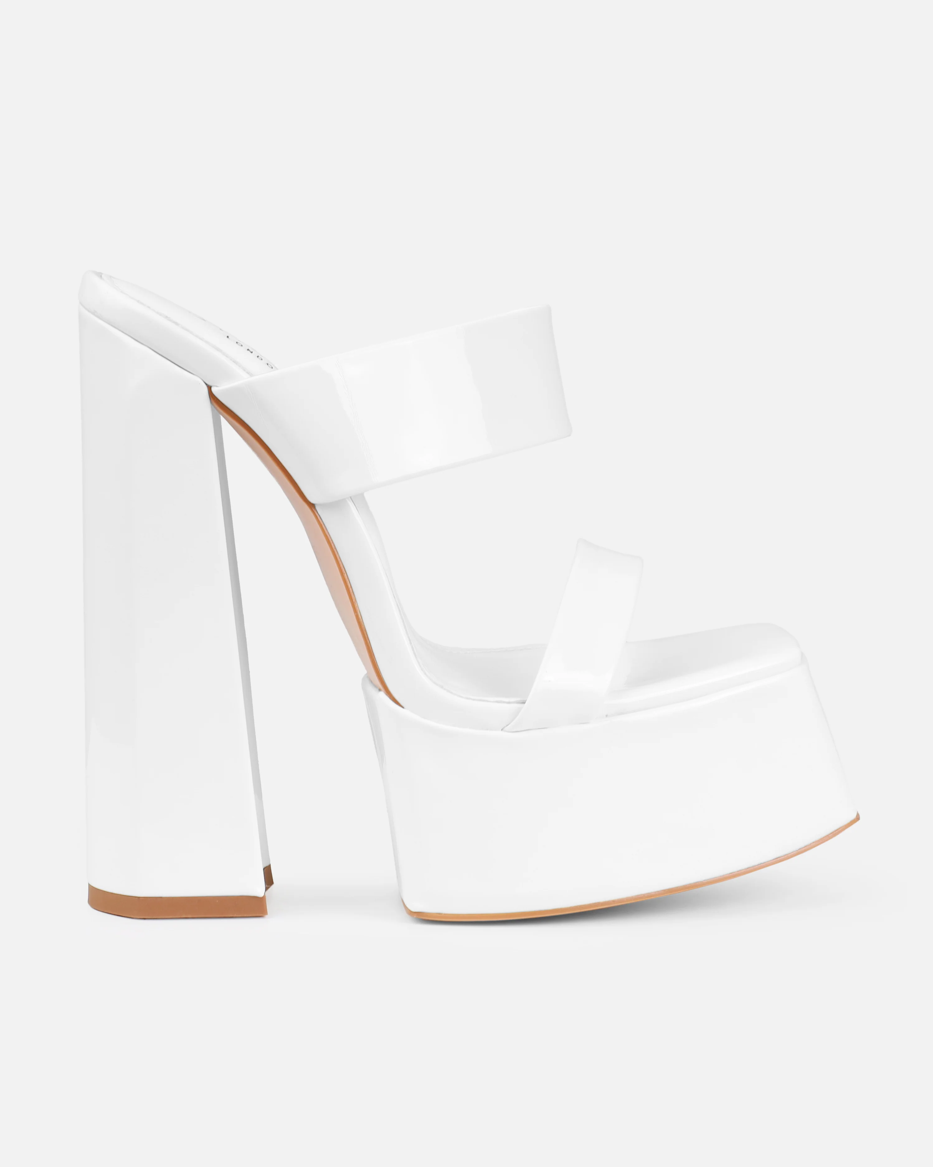 Nika White Patent Platform Block Heel Mules - Image 2