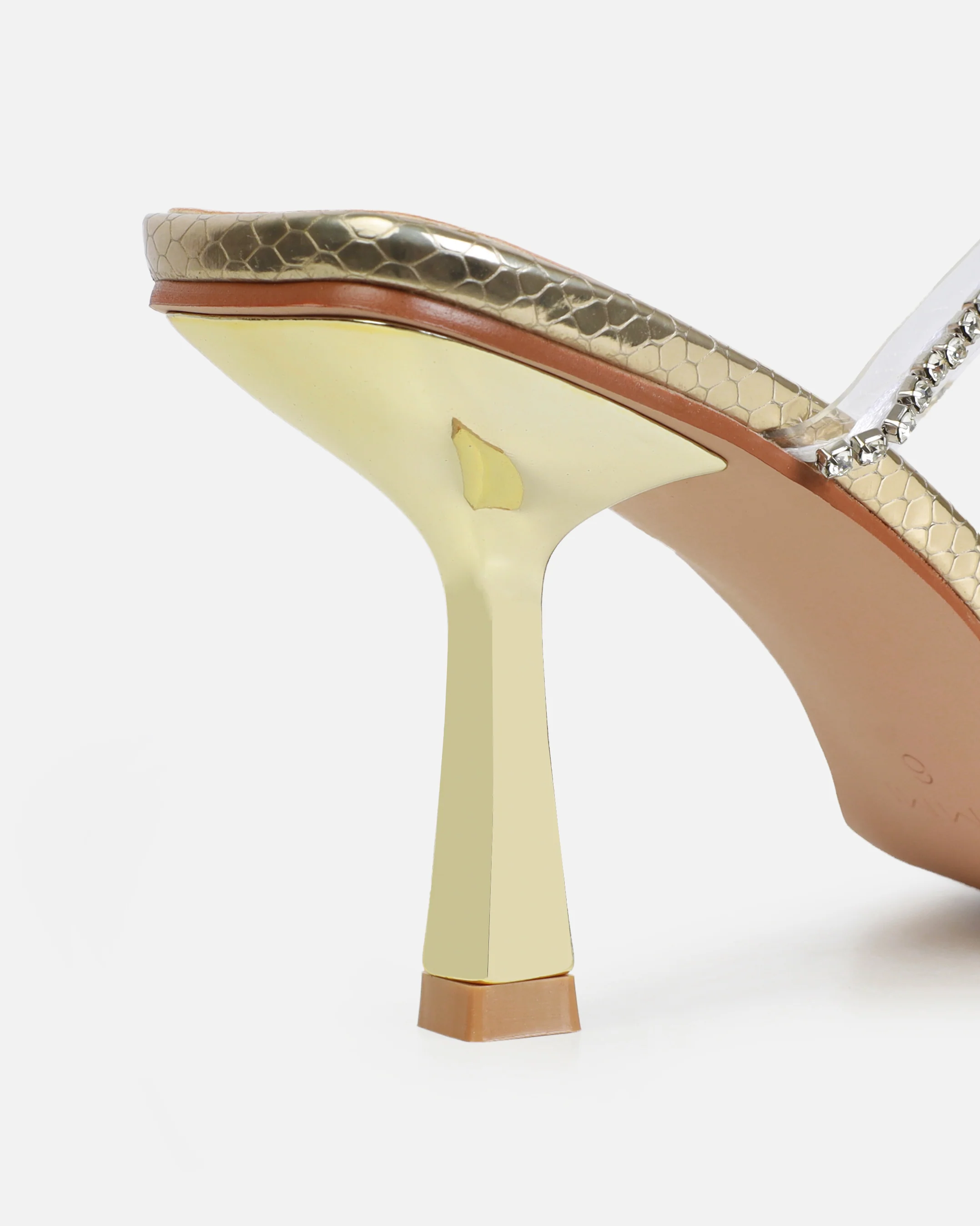 Ninah Gold Faux Snake Print Clear Diamante Mid Heels - Image 3