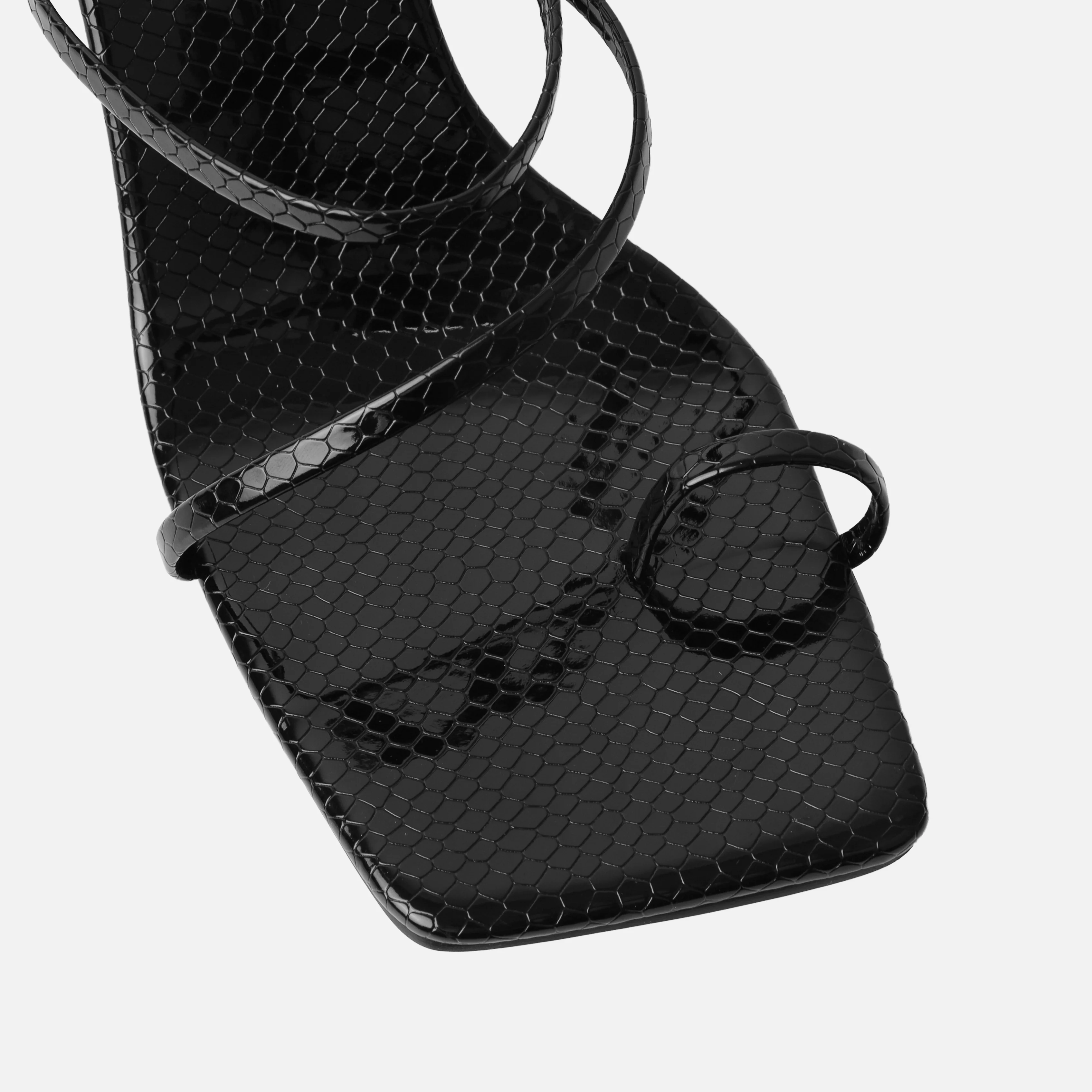 Nivette Wide Fit Black Faux Snake Print Double Strap Mid Heels - Image 3
