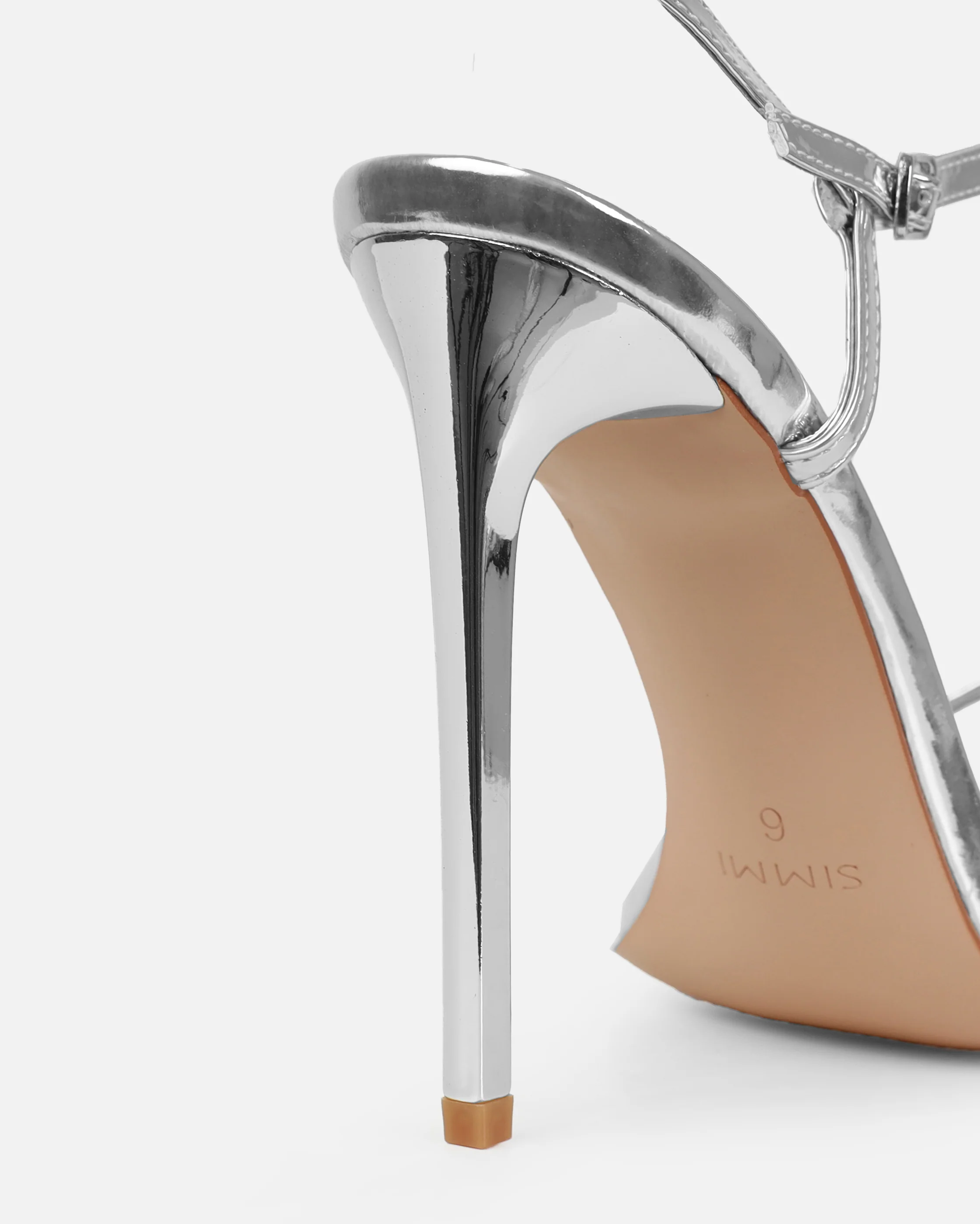 Nolan Wide Fit Silver Strappy Square Toe Stiletto Heels - Image 3