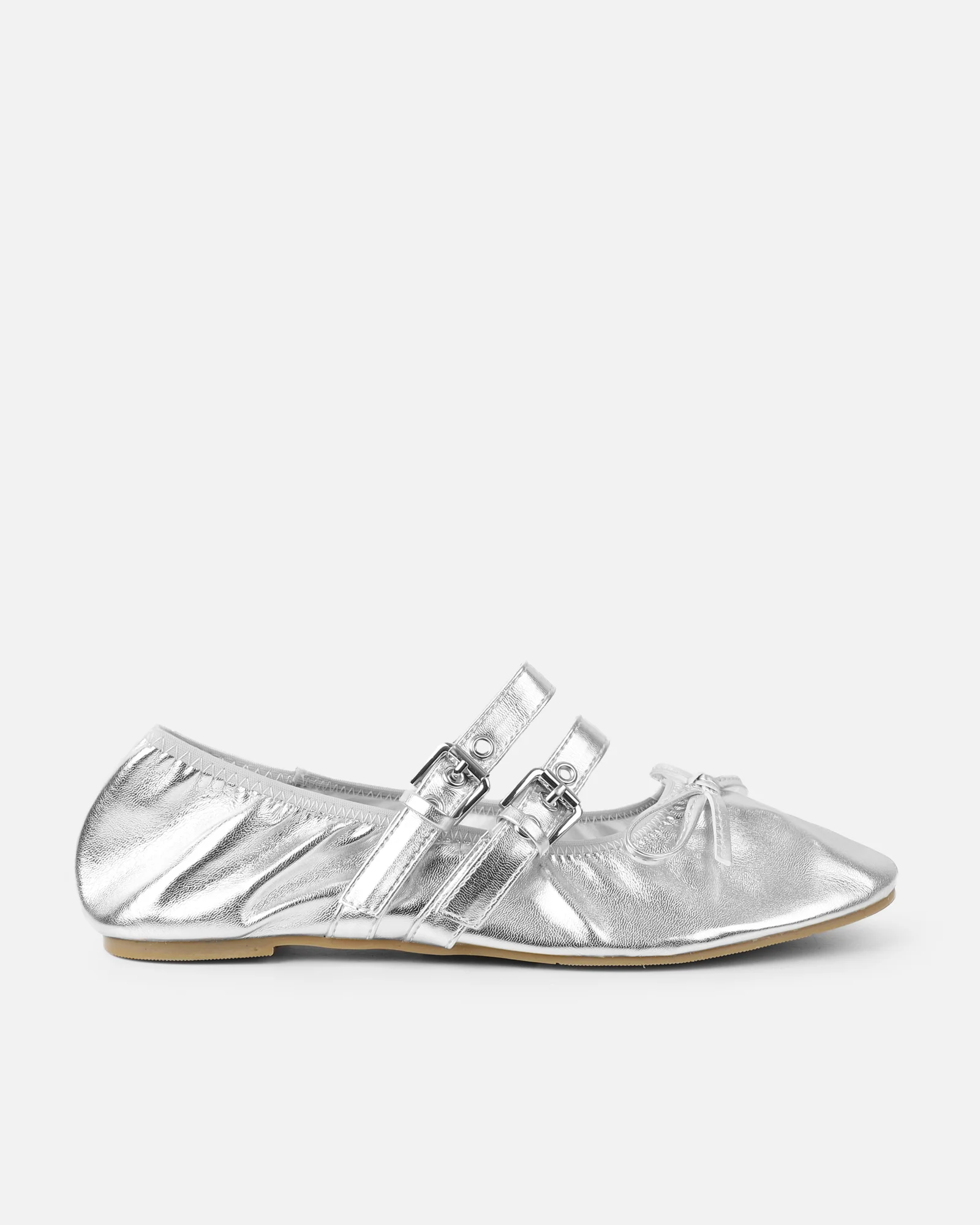 Octavio Silver Metallic Scrunch Ballet Flats - Image 2