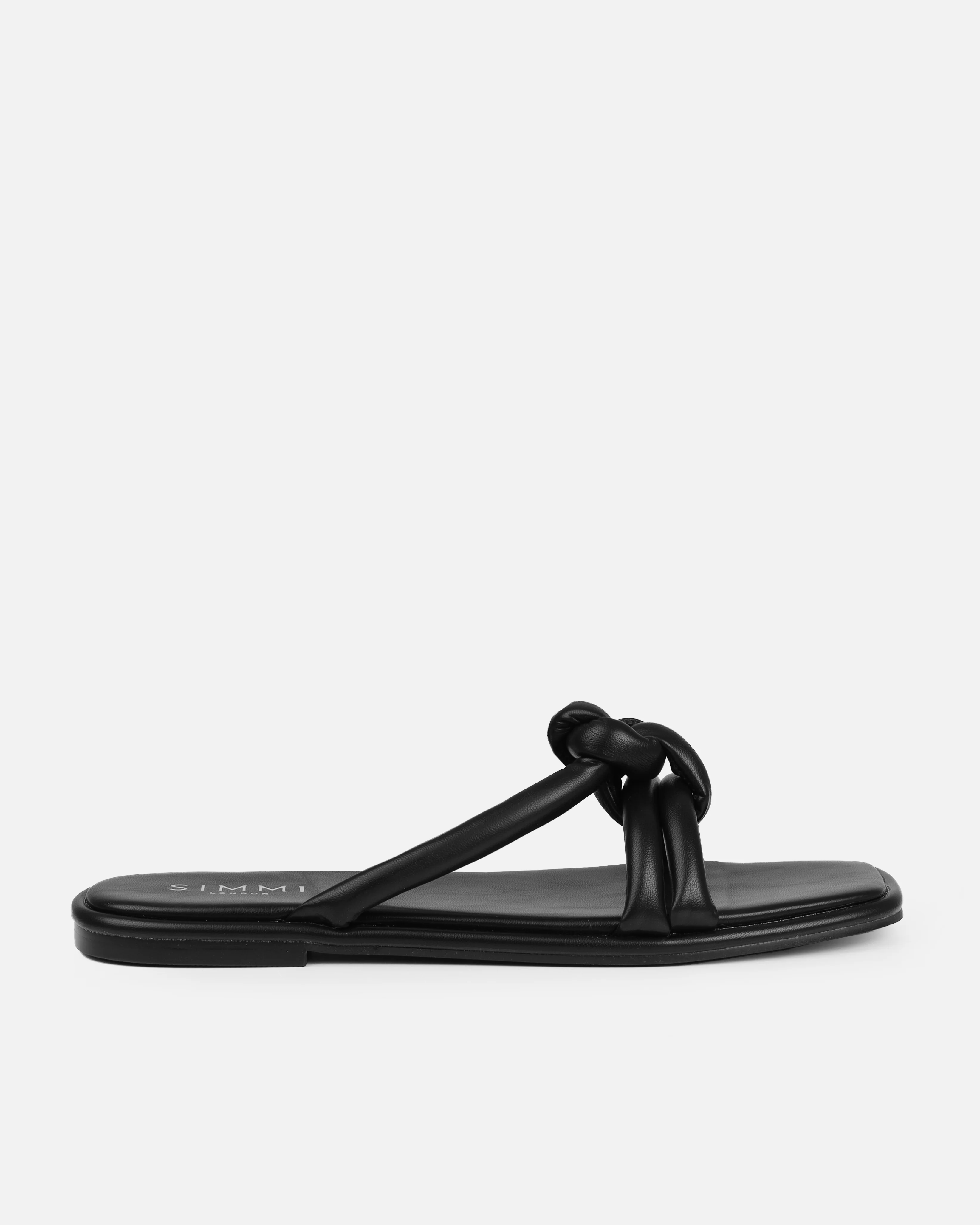 Olena Black Padded Knot Flat Sandals - Image 2