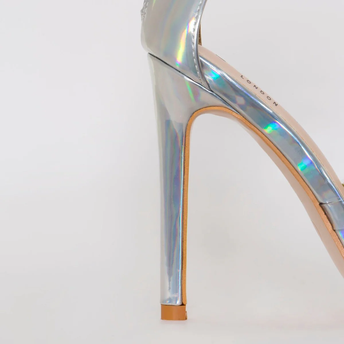 Ophelia Silver Iridescent Diamante Buckle Strappy Heels - Image 4