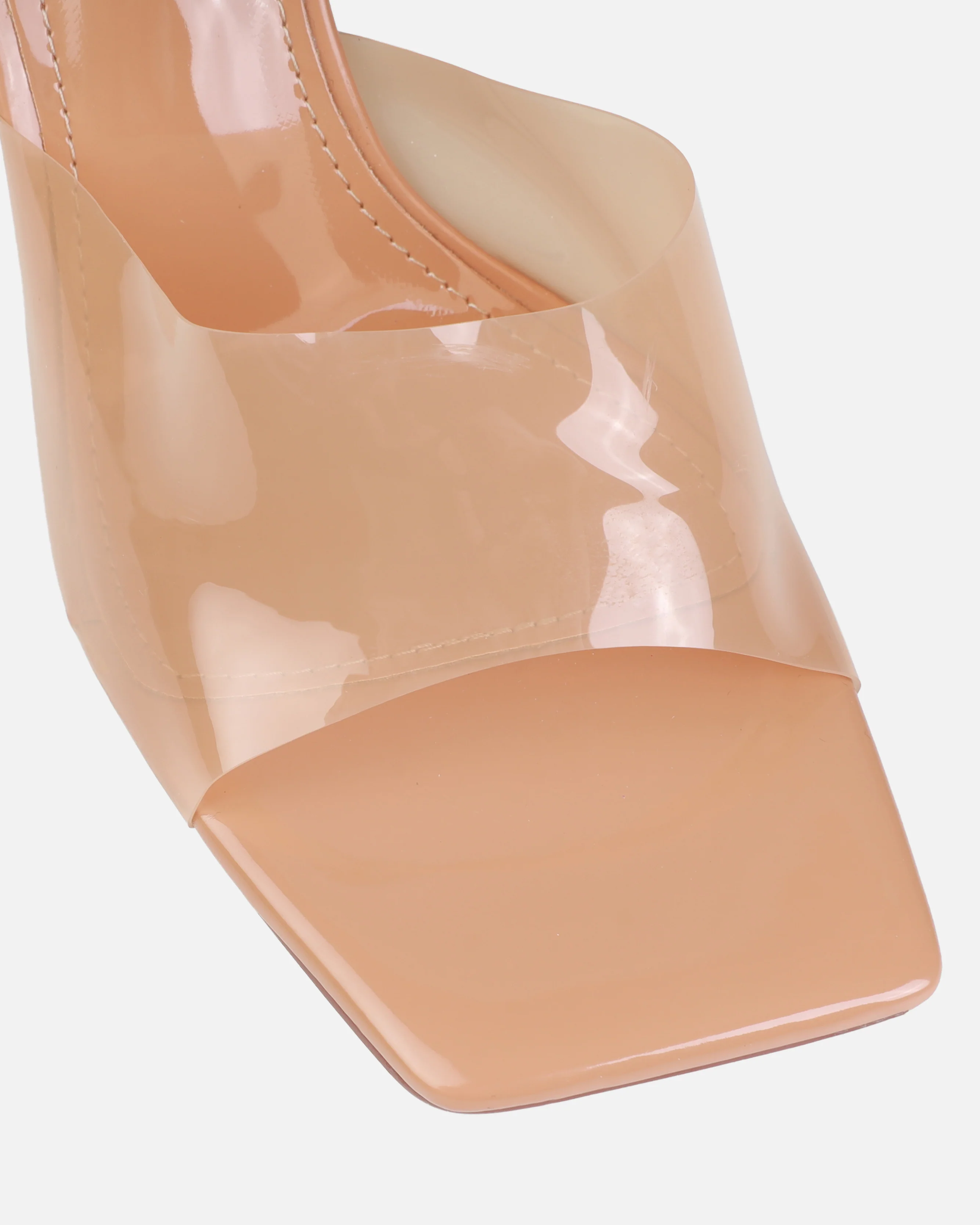 Opheliay Caramel Patent Clear Wedge Mules - Image 4