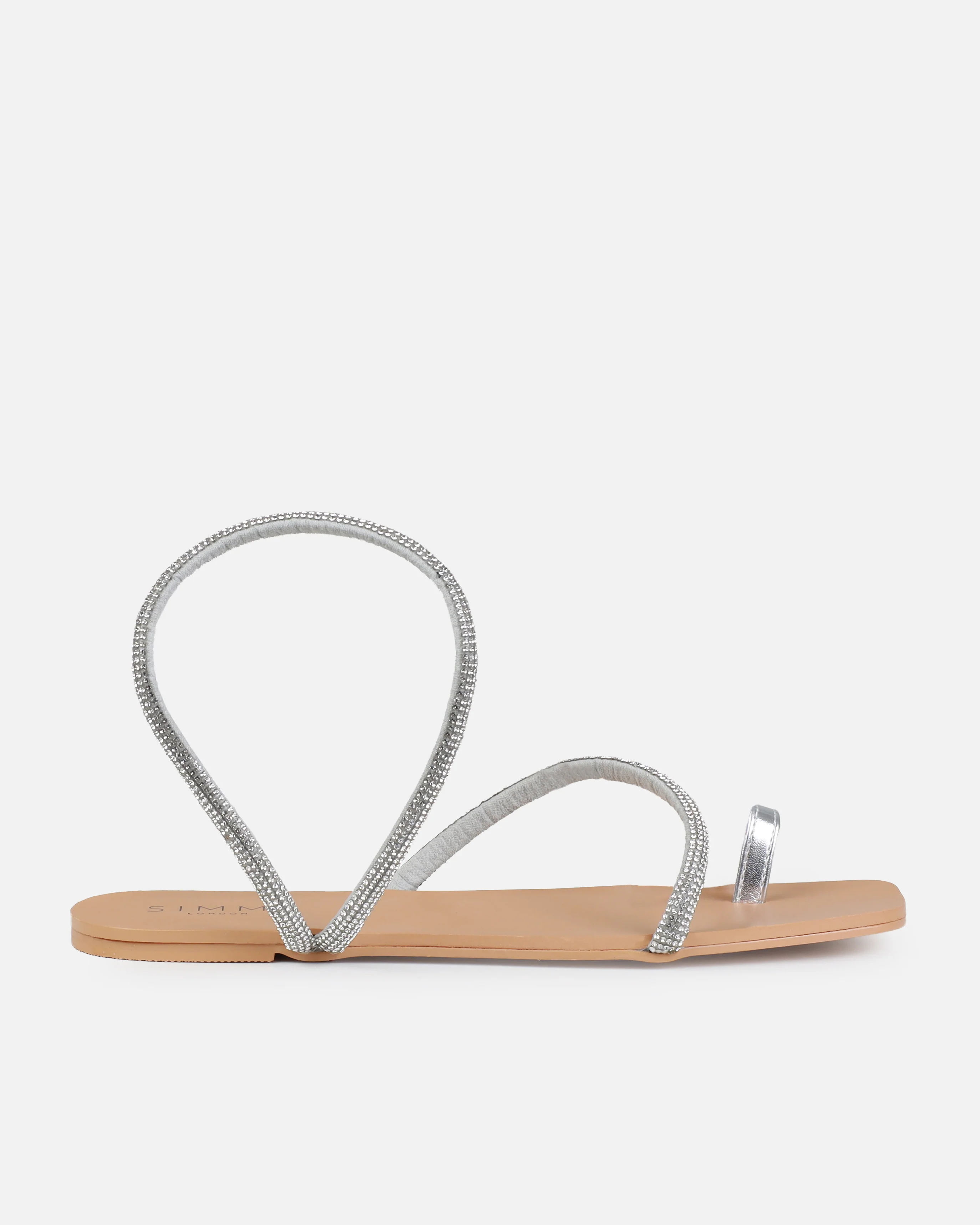 Orenda Silver Diamante Toe Loop Flat Sandals - Image 2