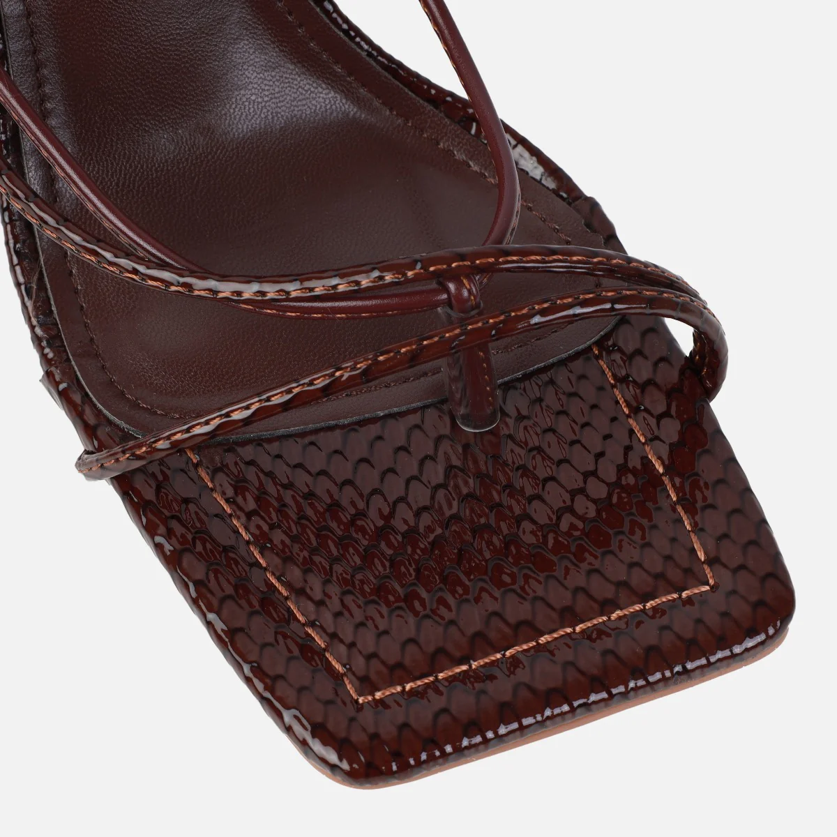 Orifiel Chocolate Faux Snake Tie Up Block Heels - Image 3