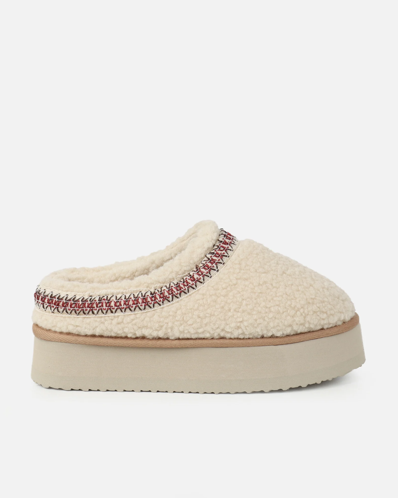 Oscar Beige Teddy Faux Fur Flatform Slides - Image 2