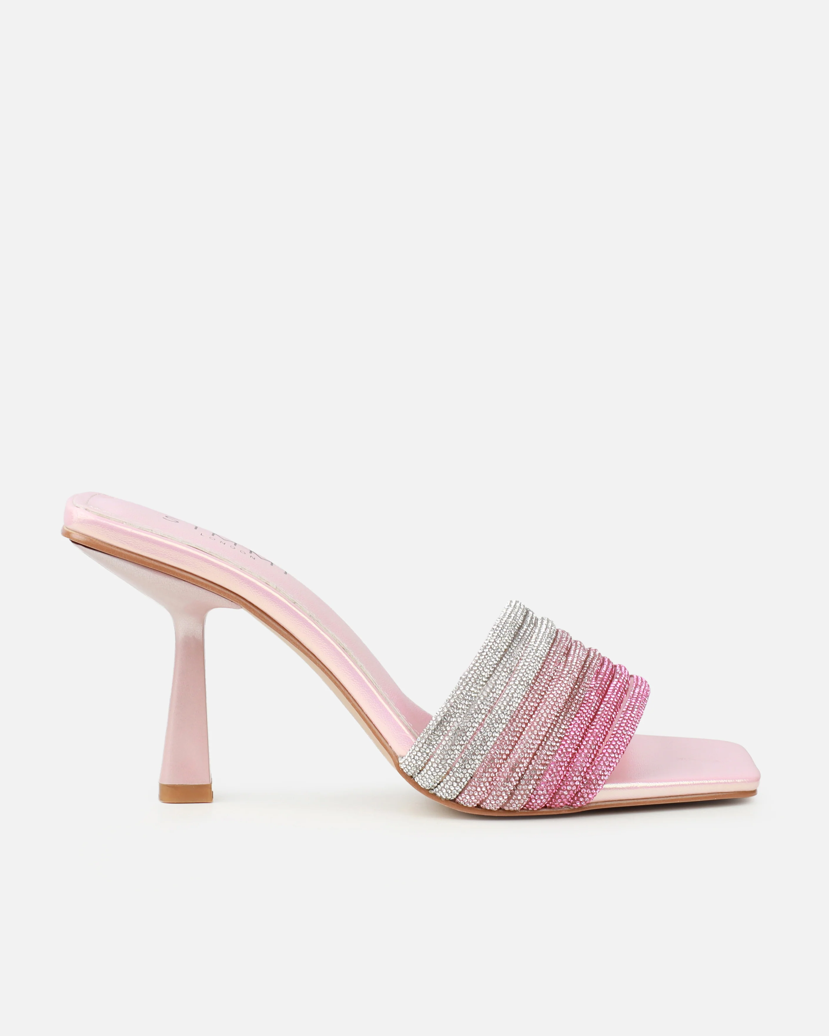Paisley Pink Ombre Diamante Strappy Mid Heel Mules - Image 2