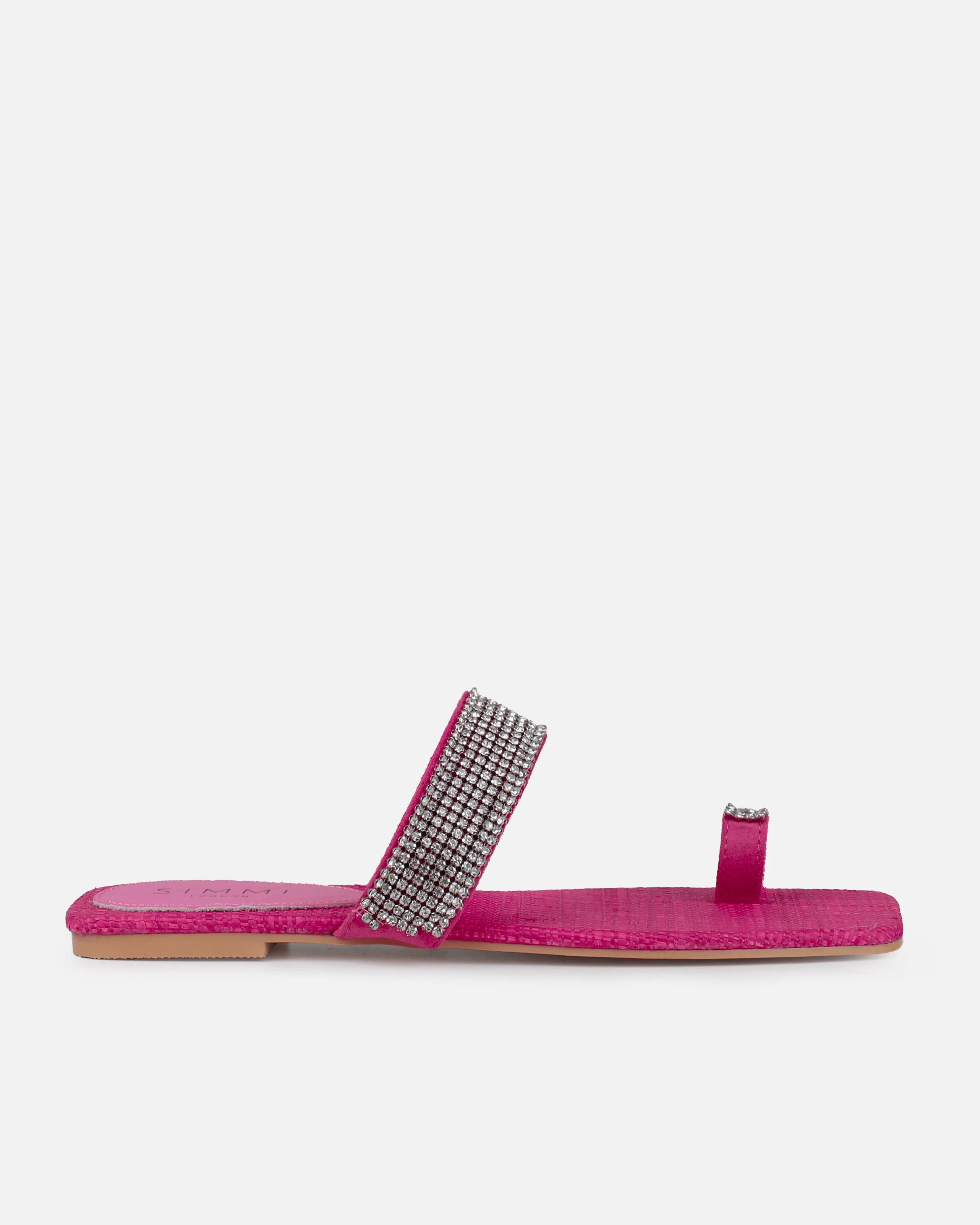 Petula Pink Raffia Diamante Toe Loop Flat Sandals - Image 2