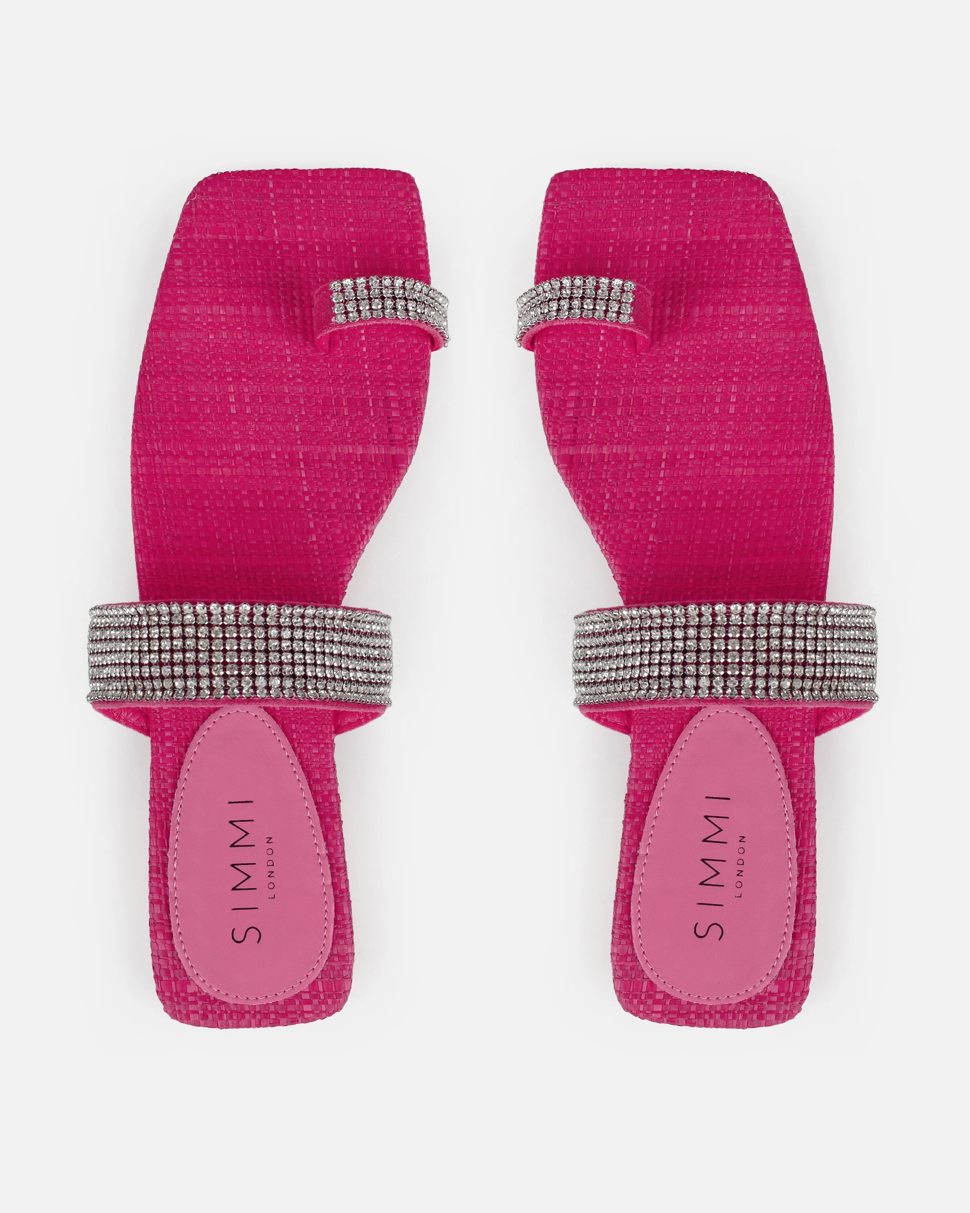 Petula Pink Raffia Diamante Toe Loop Flat Sandals - Image 3