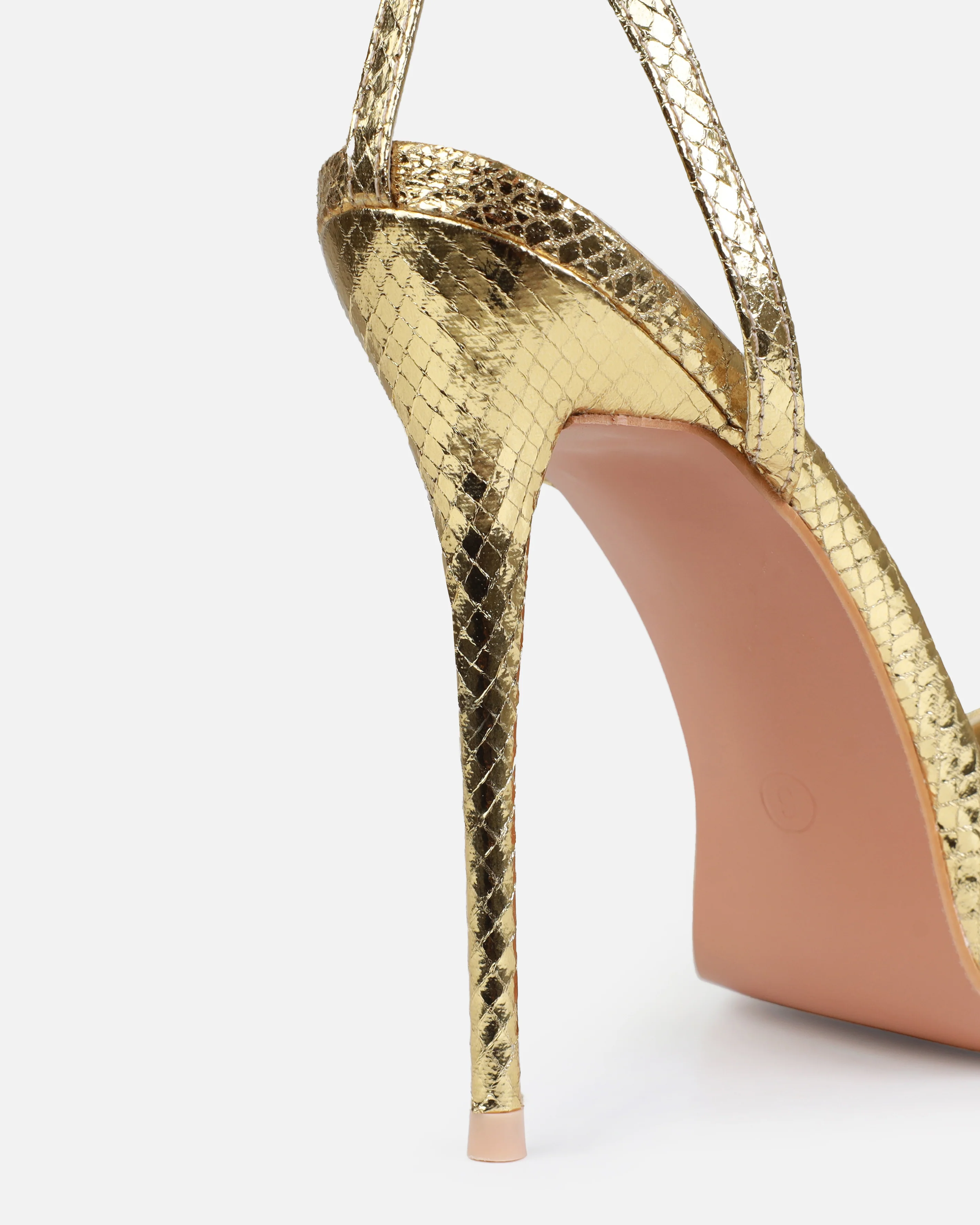 Pipera Gold Faux Snake Print Strappy Stiletto Heels - Image 3