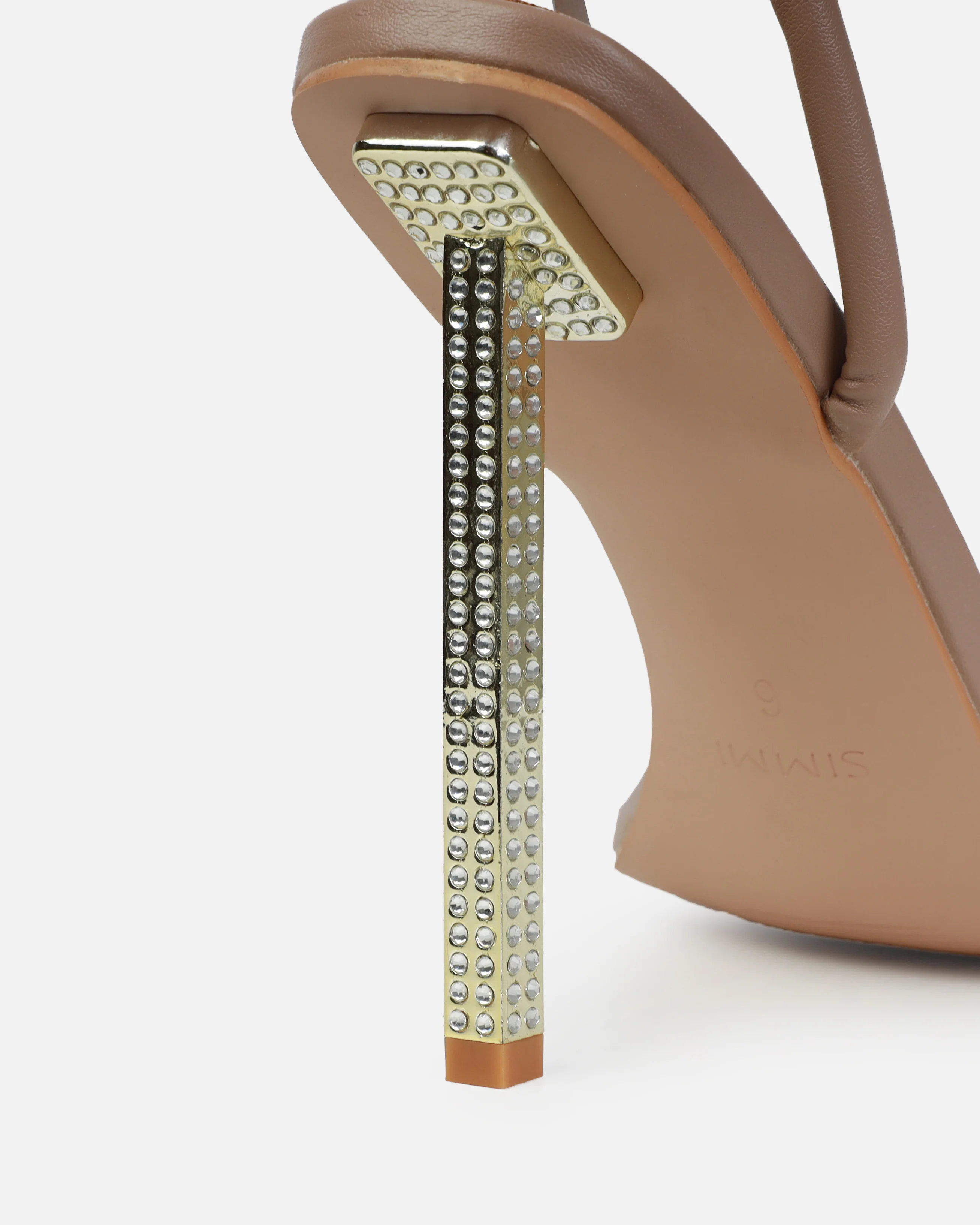 Pretti Nude Strappy Square Toe Diamante Heels - Image 3