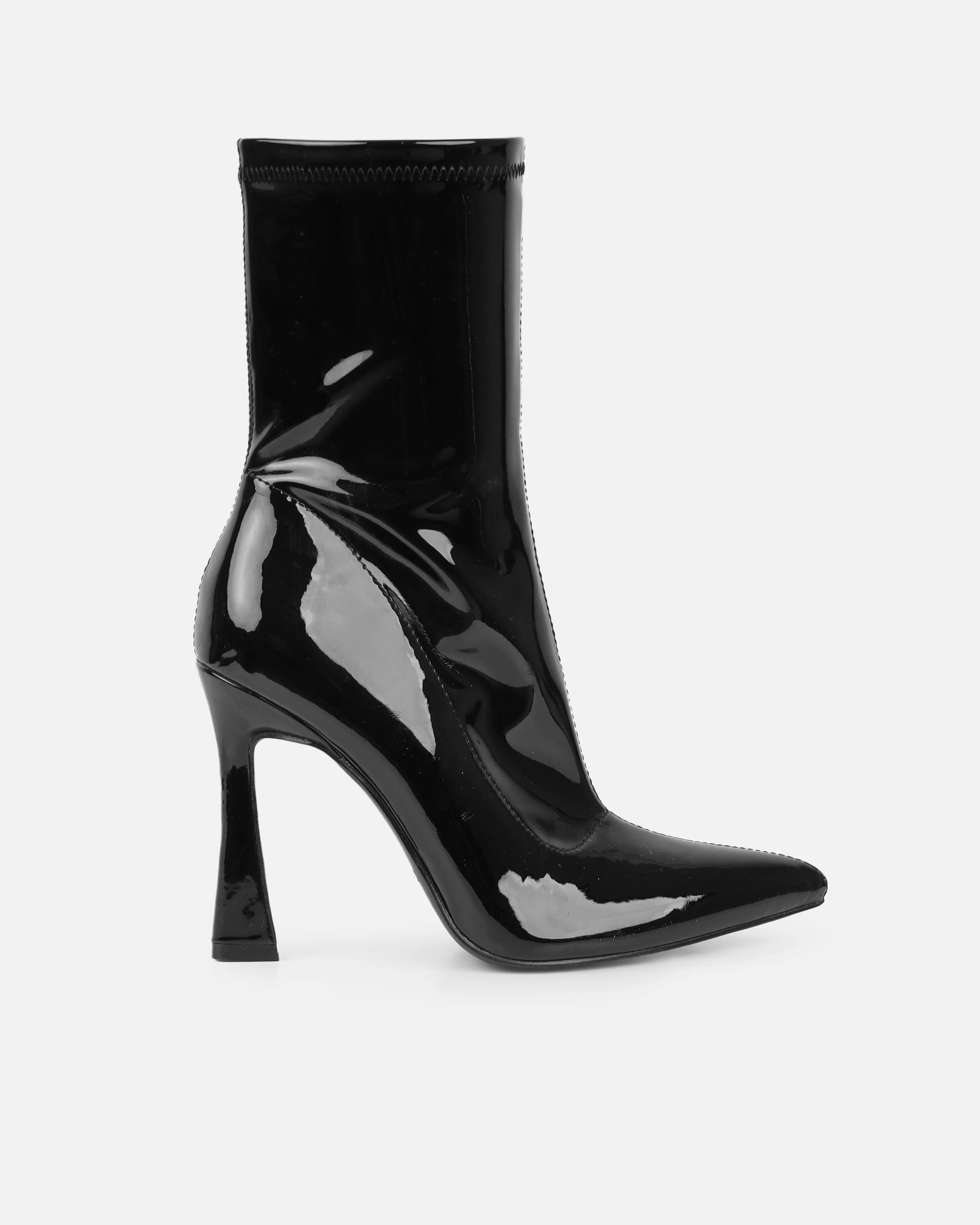 Prince Black Patent High Heeled Pointed Toe Sock Boots - Image 2