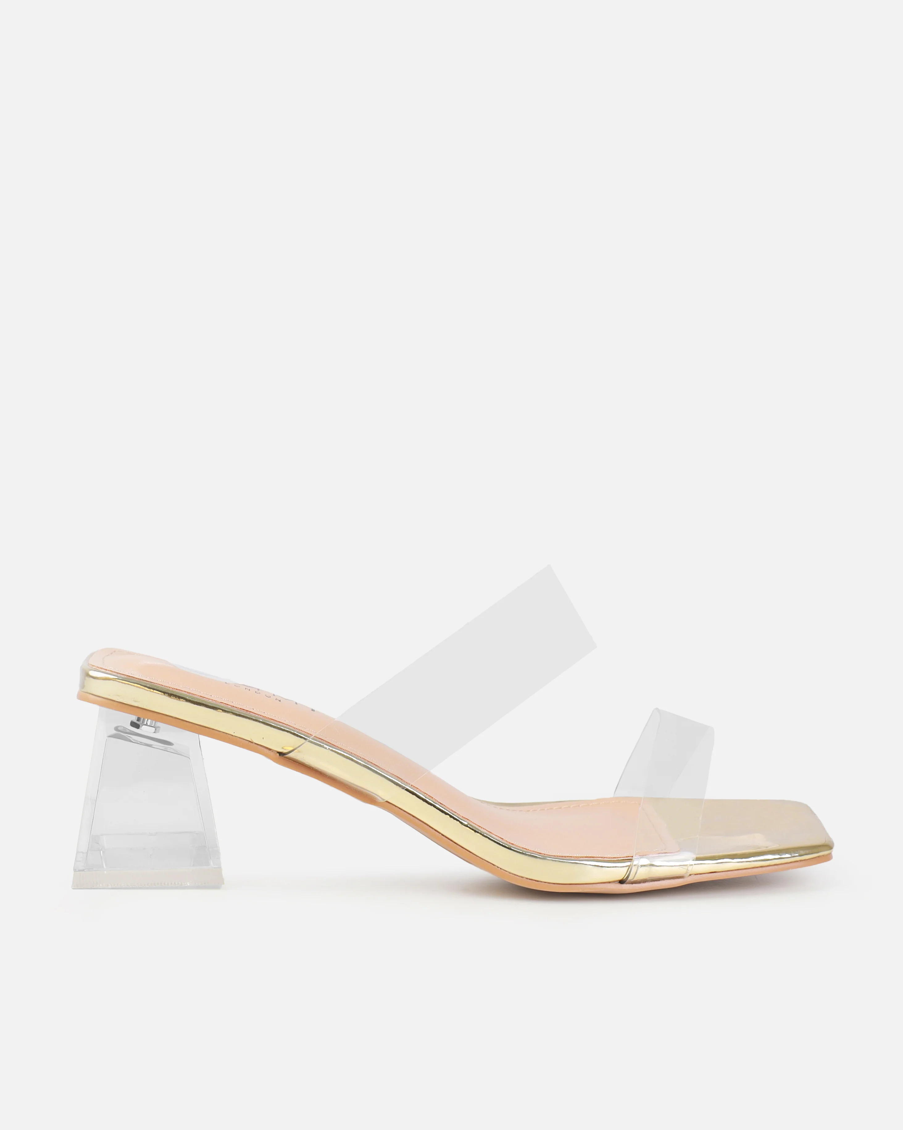 Priscilla Wide Fit Gold Clear Low Block Heels - Image 2