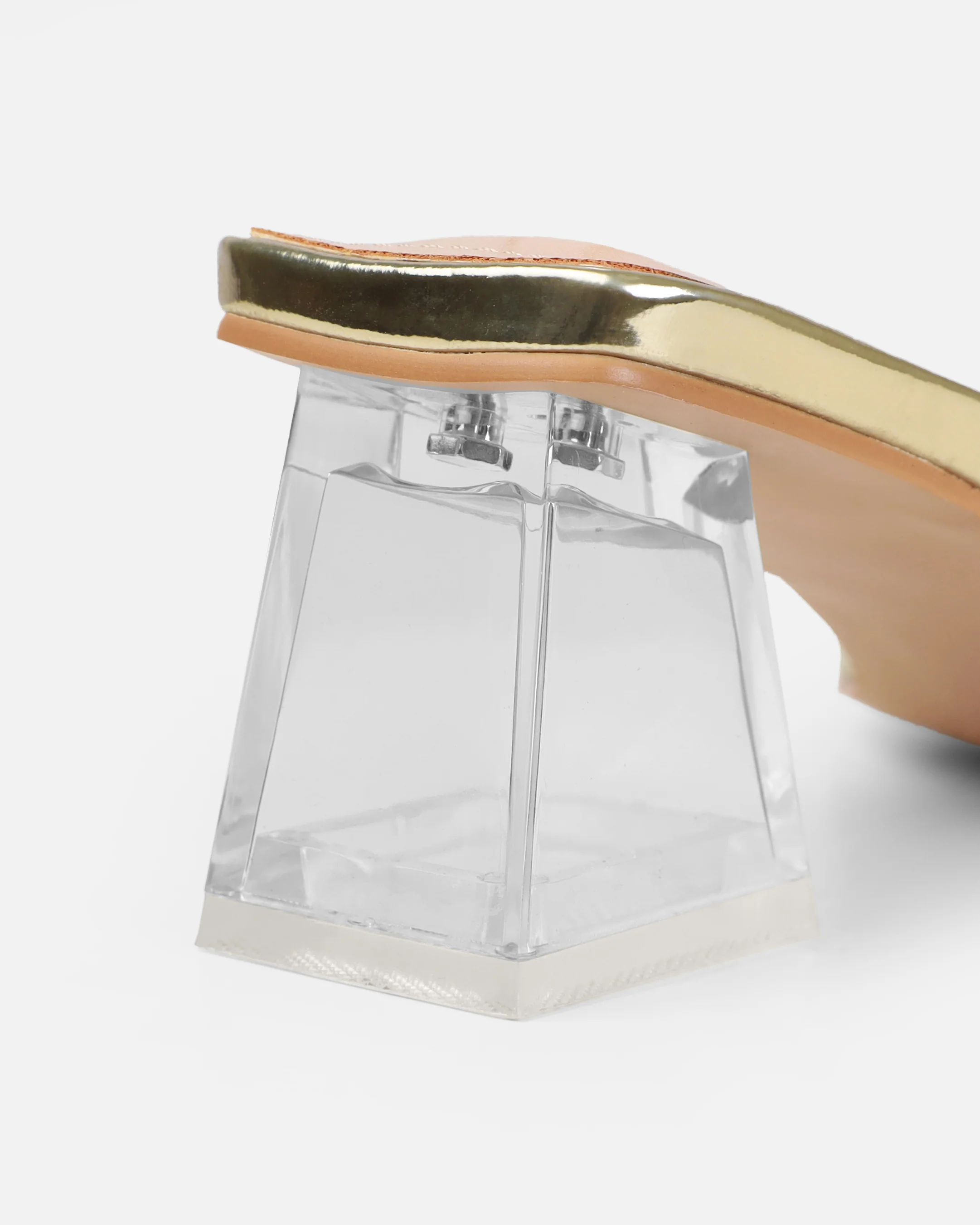 Priscilla Wide Fit Gold Clear Low Block Heels - Image 3