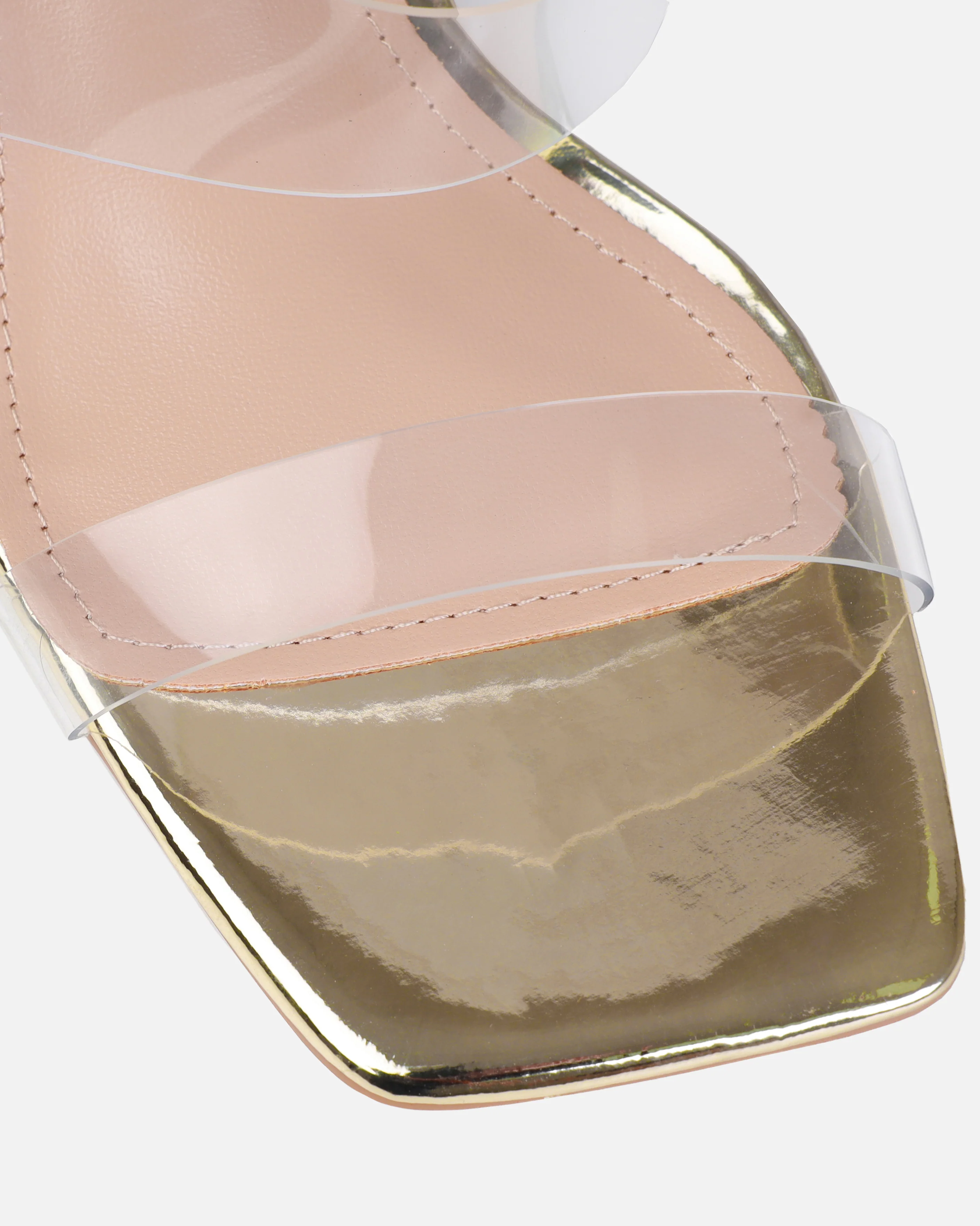 Priscilla Wide Fit Gold Clear Low Block Heels - Image 4