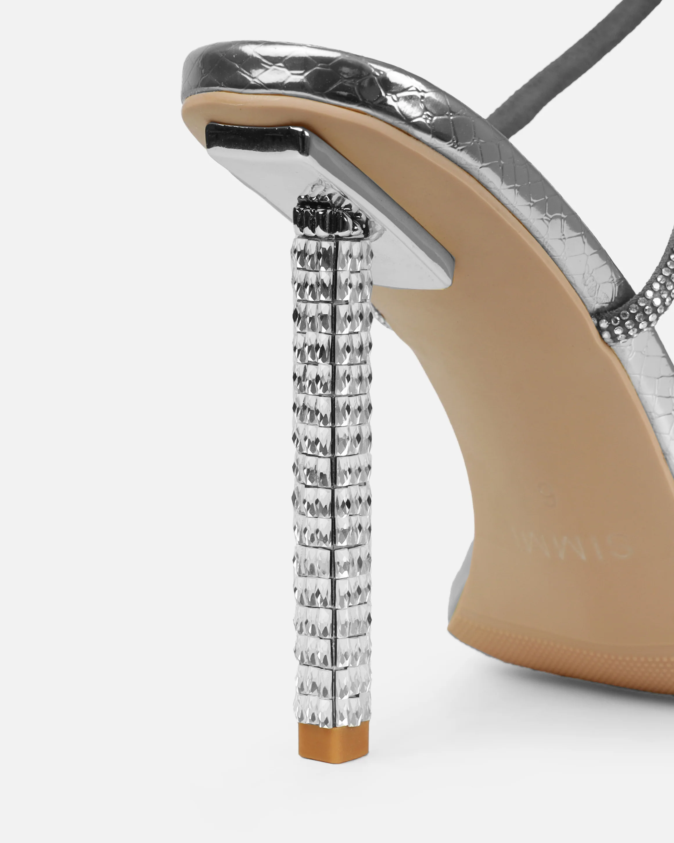 Rainbow Silver Faux Snake Print Diamante Heels - Image 3
