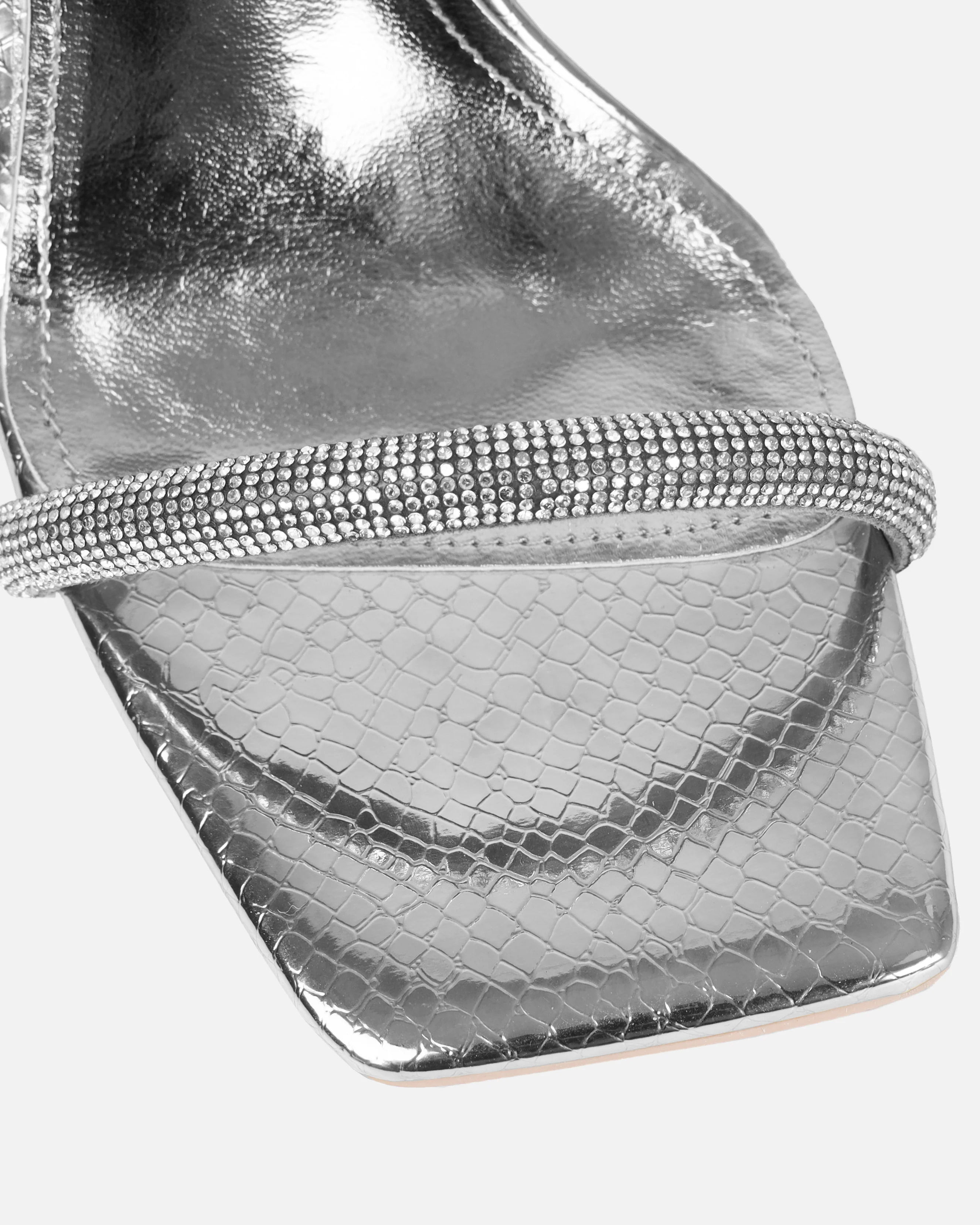 Rainbow Silver Faux Snake Print Diamante Heels - Image 4
