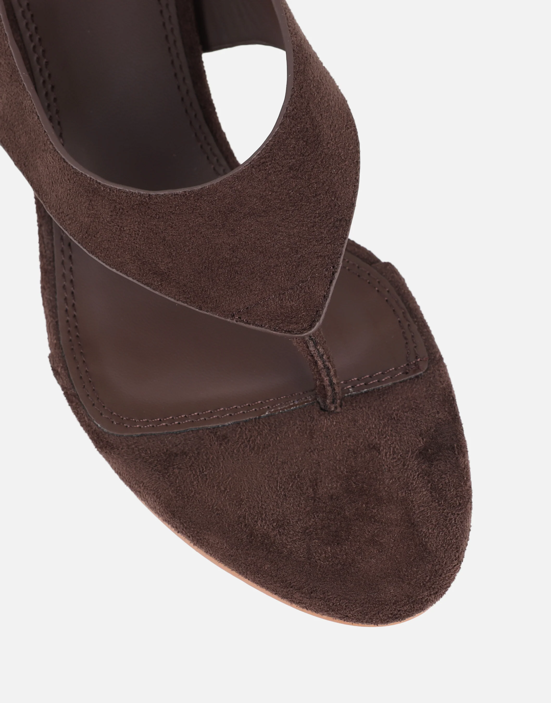 Raneece Brown Suede Toe Thong Heeled Sandals - Image 4