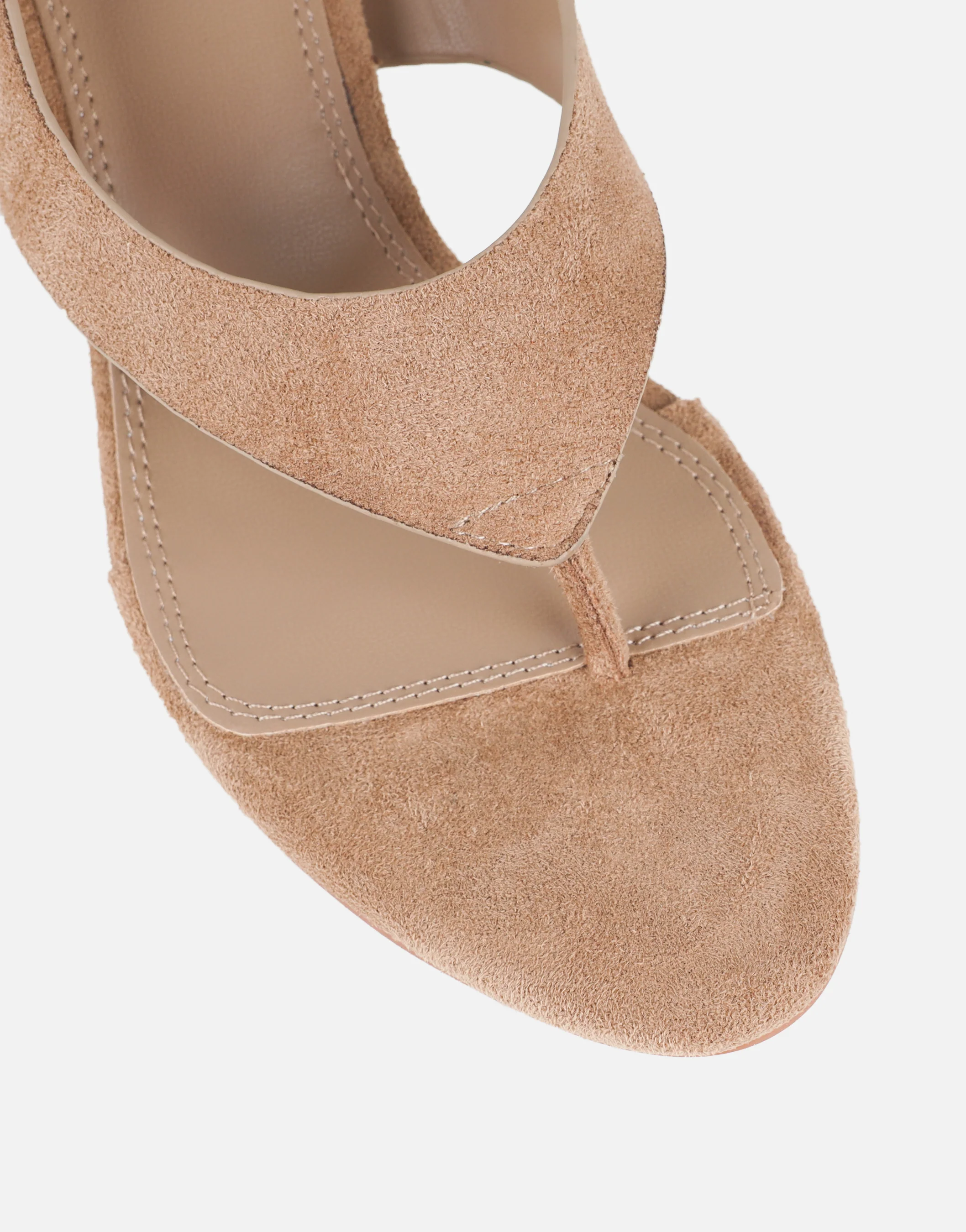 Raneece Dark Beige Suede Toe Thong Heeled Sandals - Image 4