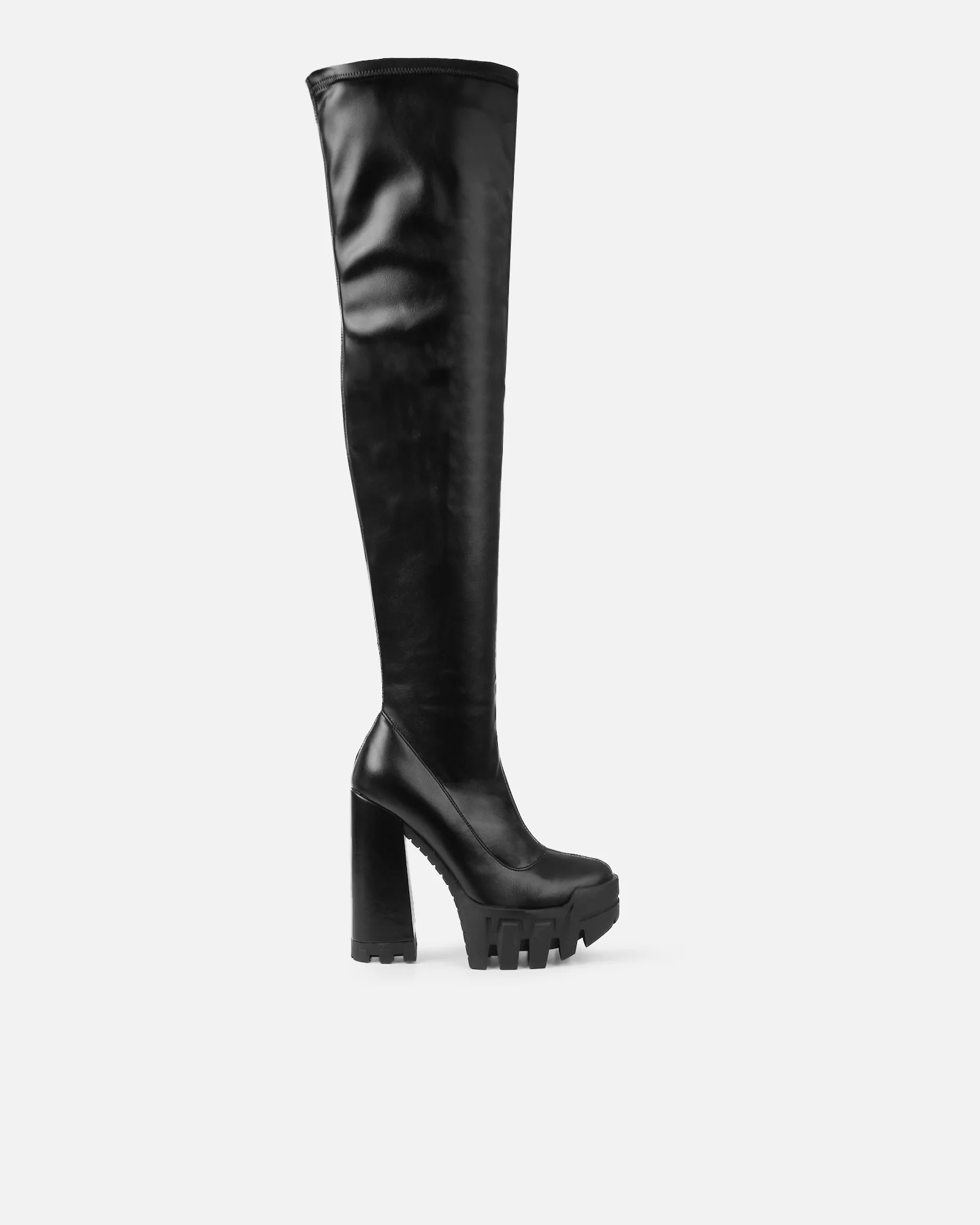 Remmie Black Stretch Chunky Over The Knee Boots - Image 2