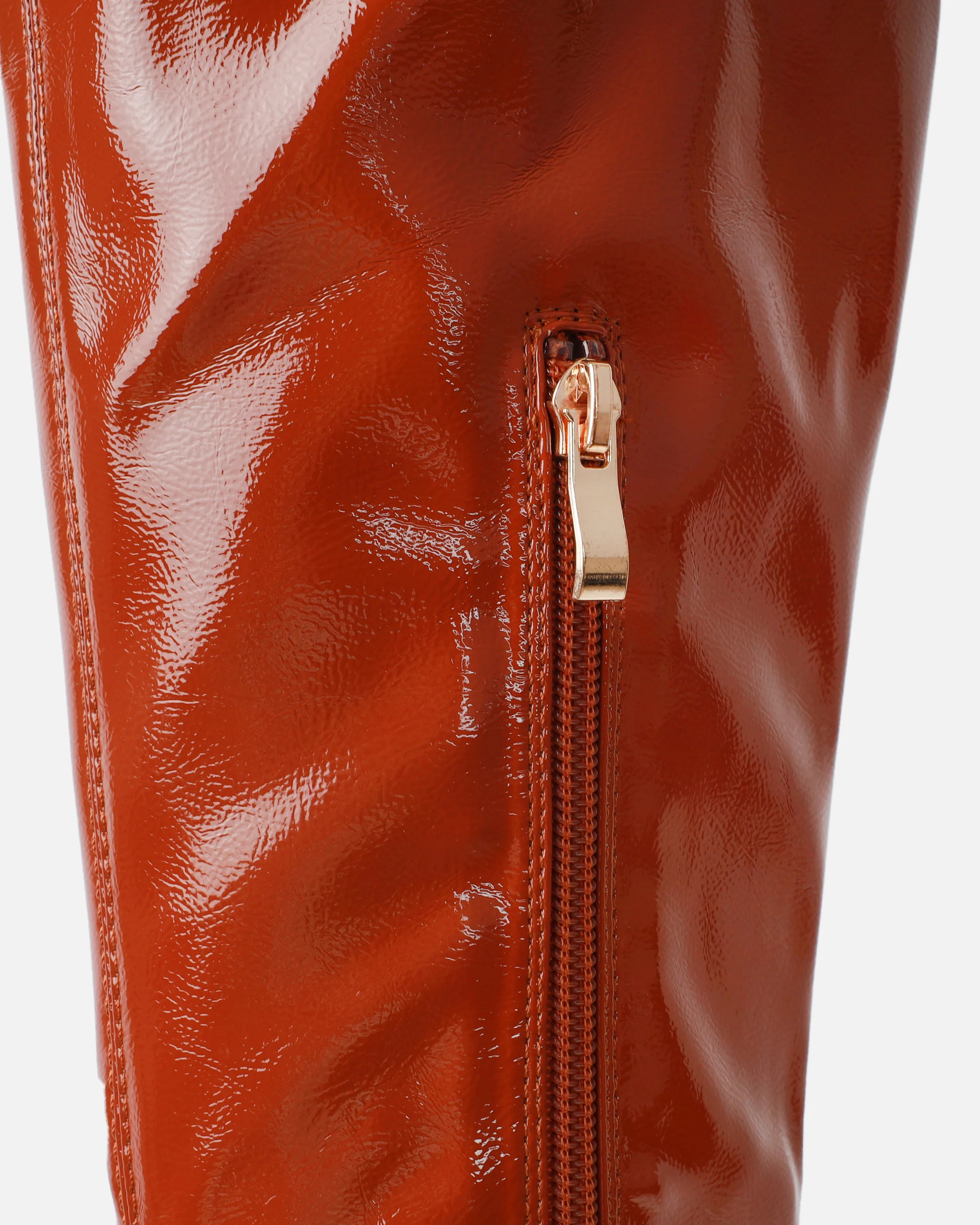 Ron Tan Stretch Patent Block Heel Knee Boots - Image 3