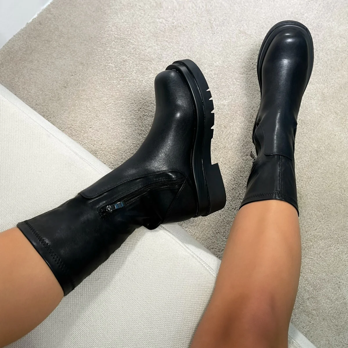 Rowan Black Stretch Chunky Ankle Boots