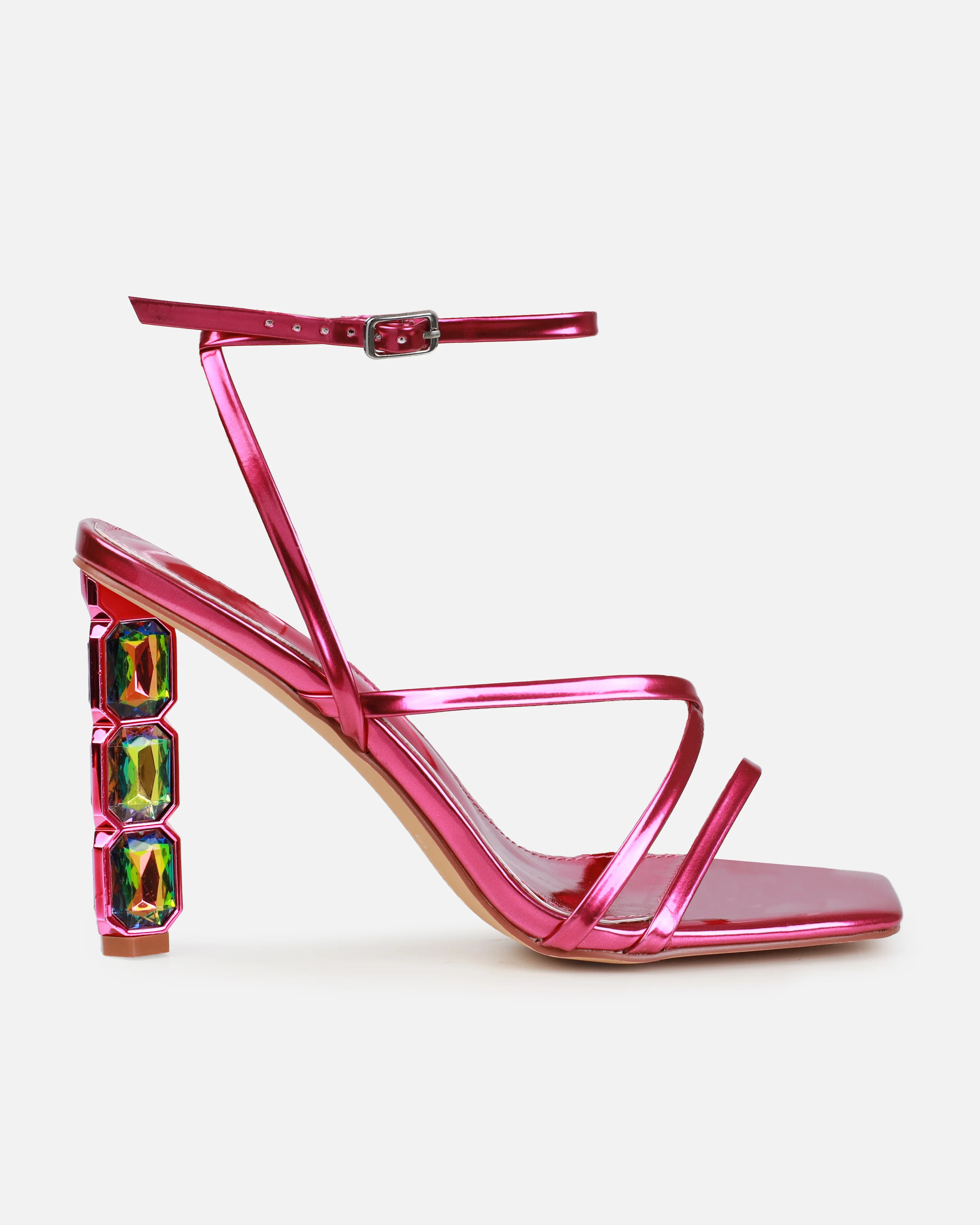Roze Fuchsia Pink Metallic Gem Block Heels - Image 2