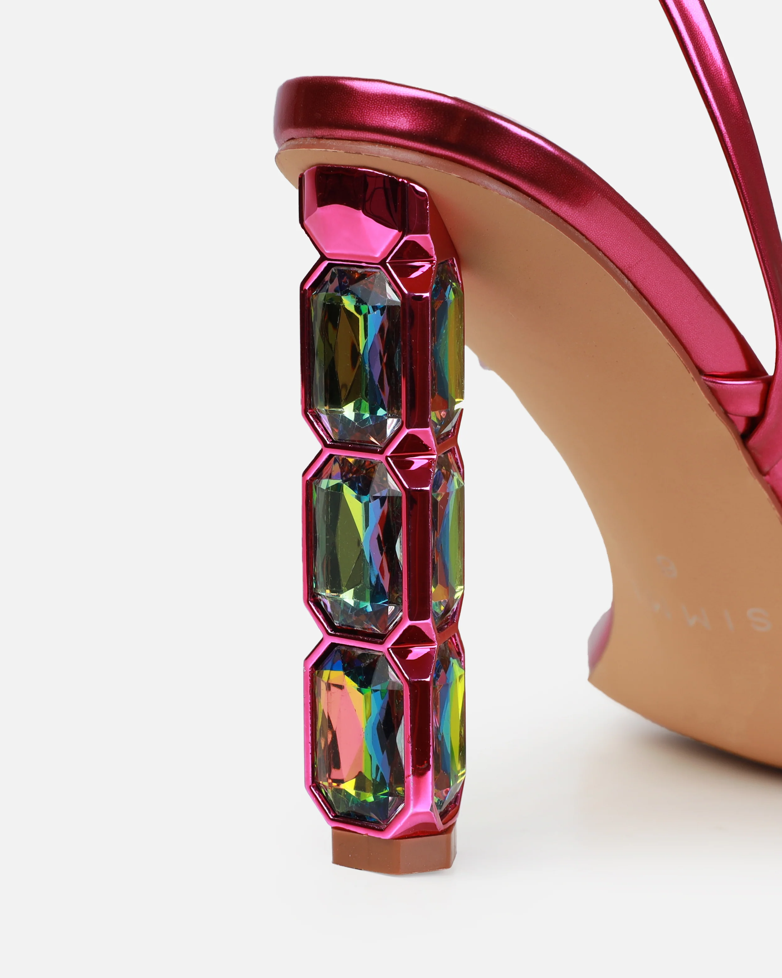 Roze Fuchsia Pink Metallic Gem Block Heels - Image 3