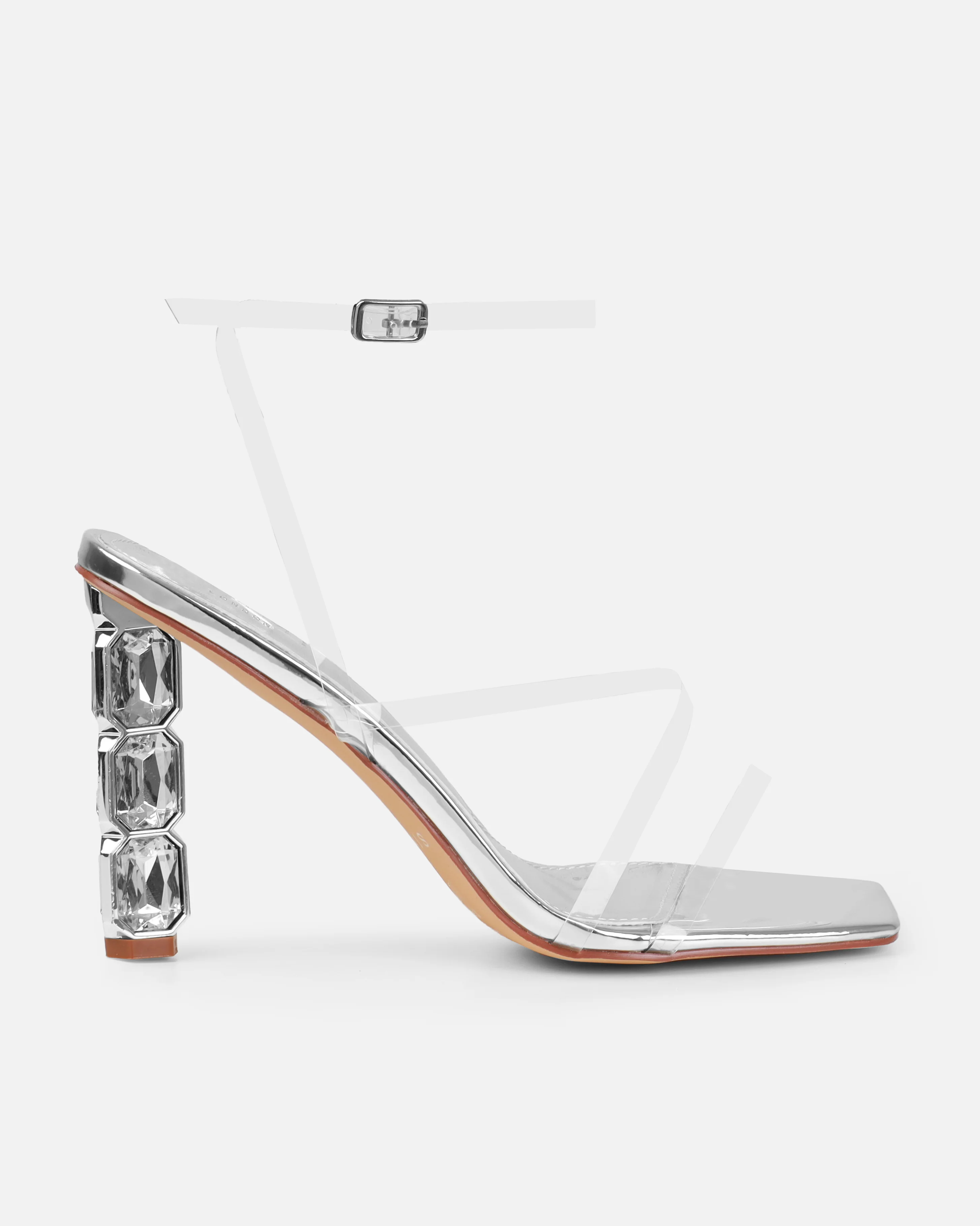 Roze Silver Metallic Clear Gem Block Heels - Image 2