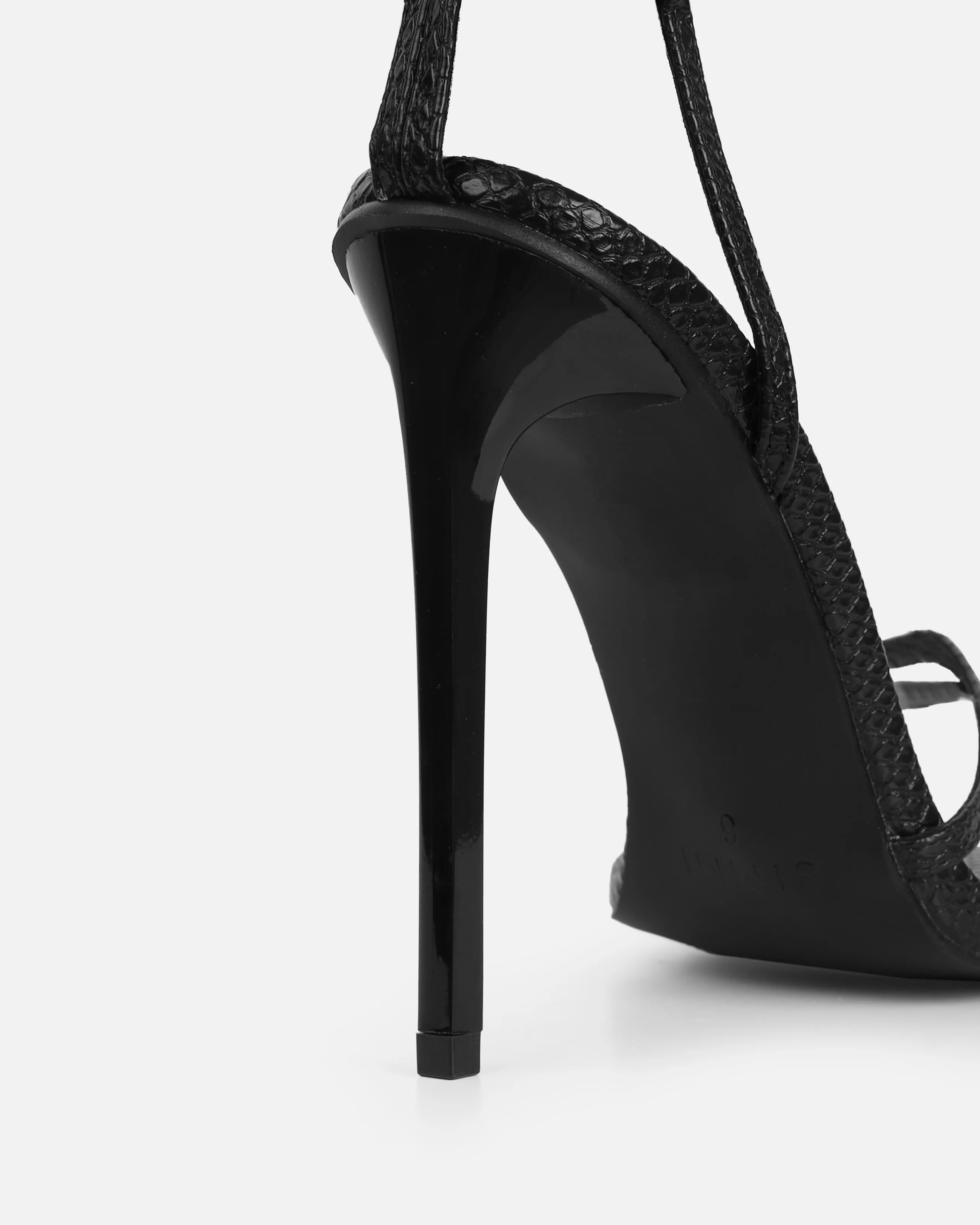 Rubi Black Faux Snake Print Strappy Stiletto Heels - Image 3