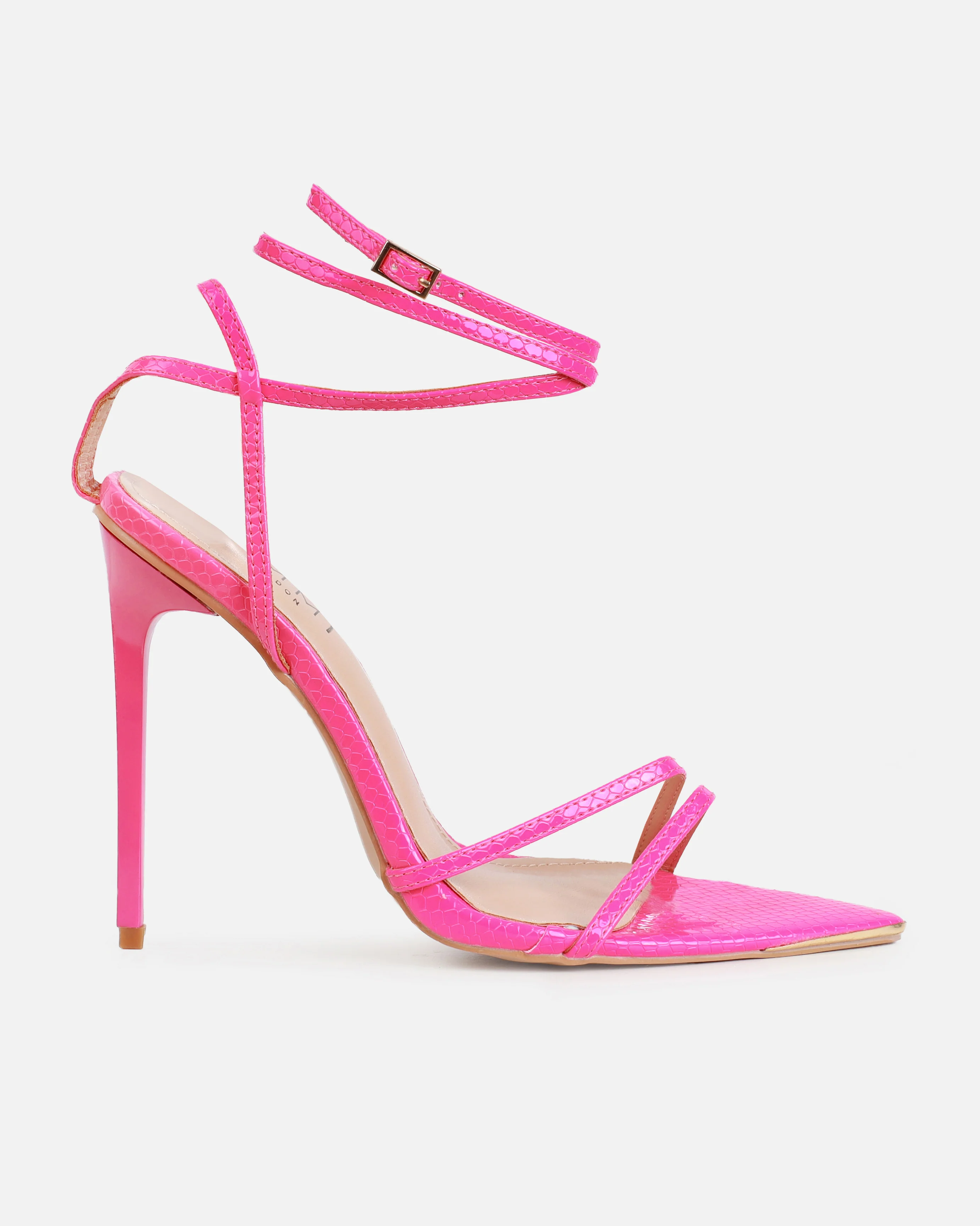Rubi Pink Faux Snake Print Strappy Stiletto Heels - Image 2