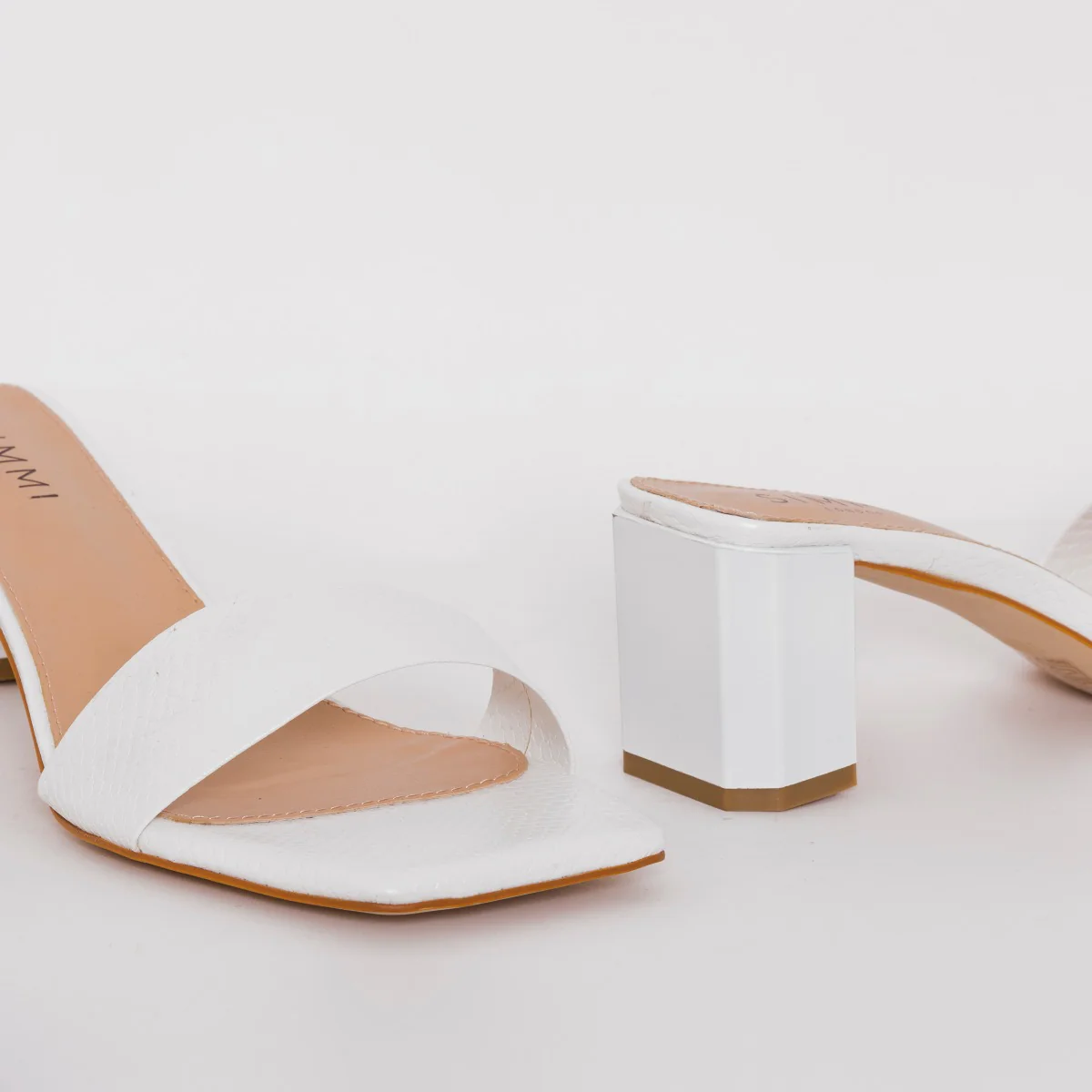 Ruhani Wide Fit White Snake Print Block Mid Heel Mules - Image 4