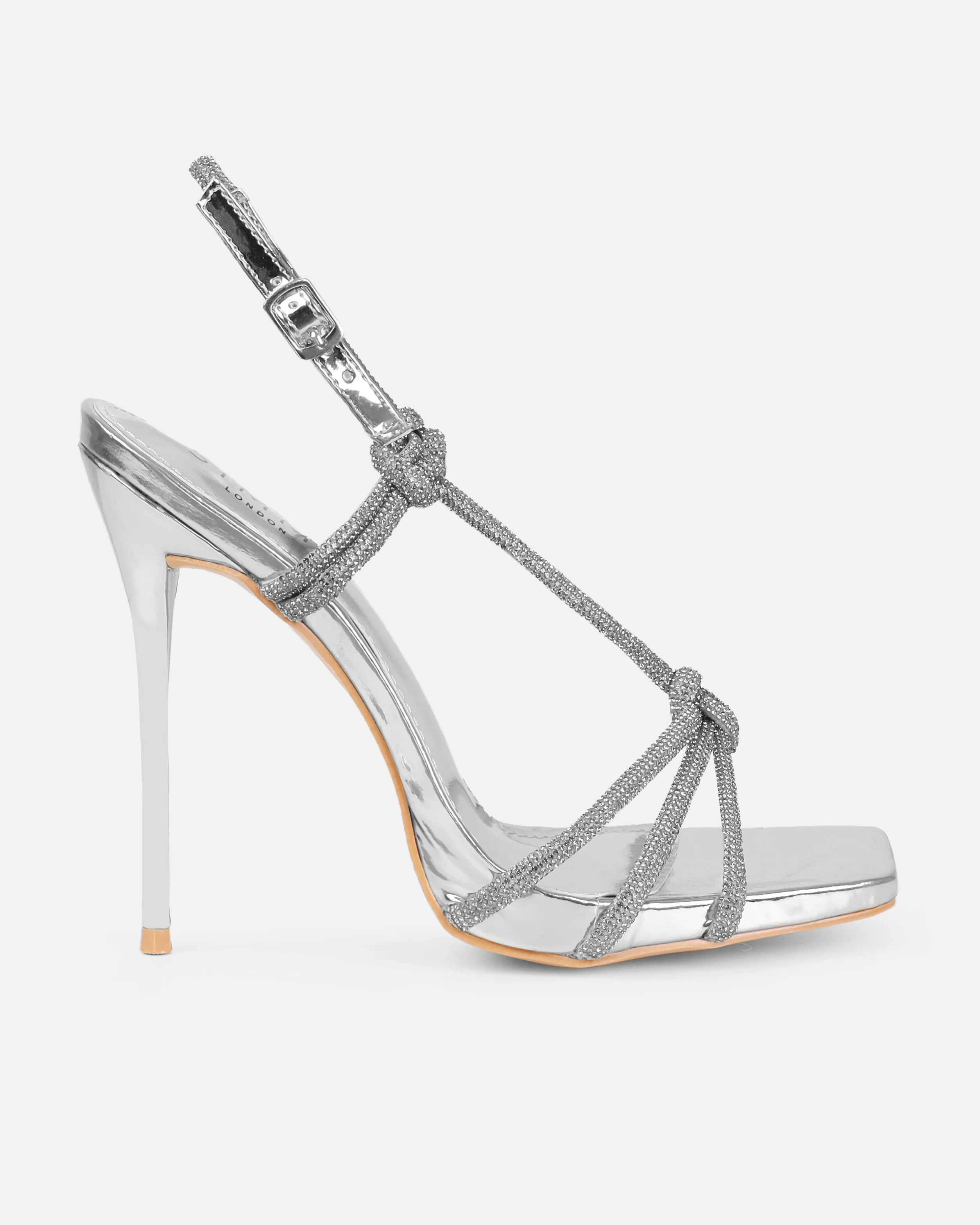 Saffy Silver Mirror Diamante Heels - Image 2