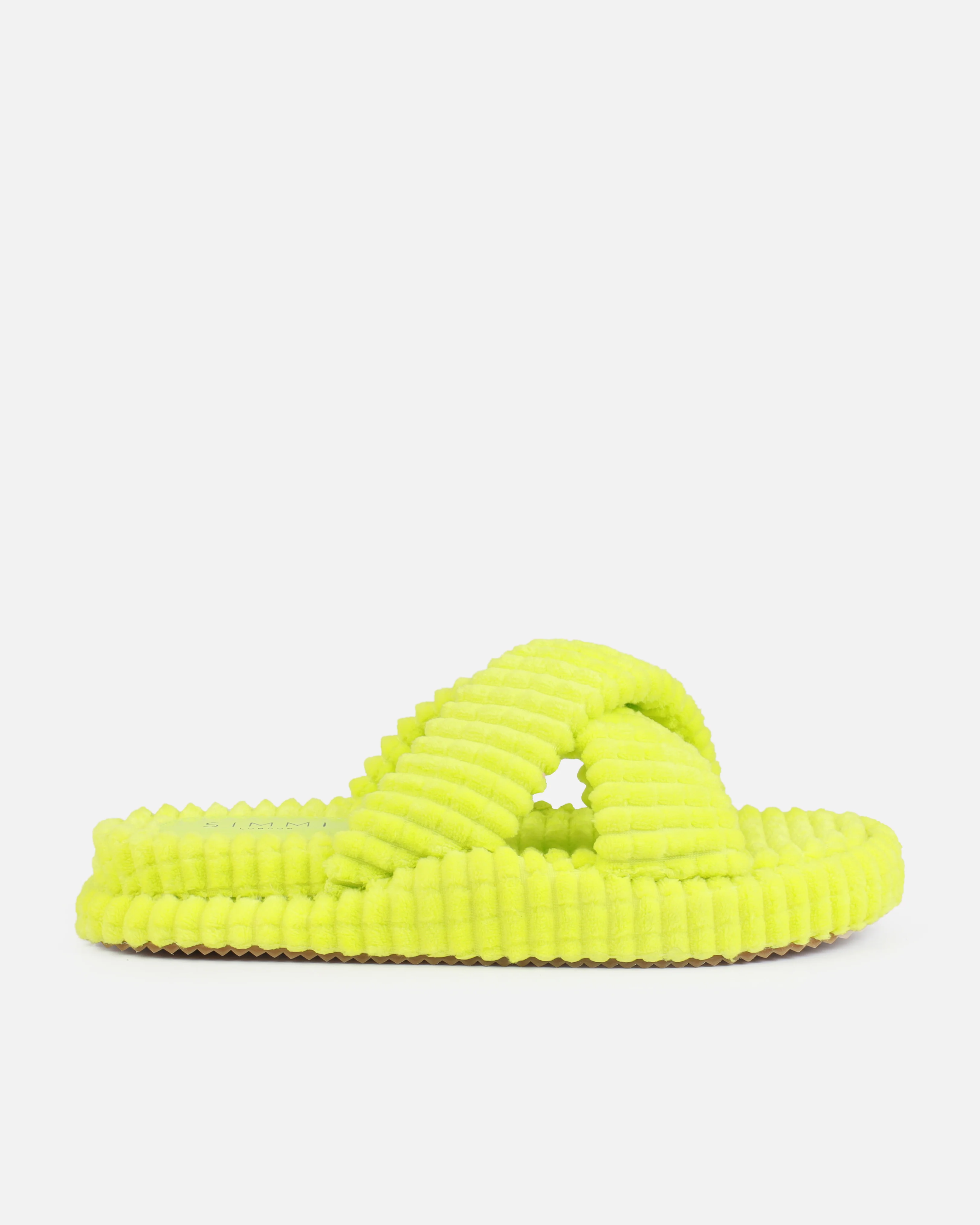 Salty Lime Green Cross Strap Towelling Flat Slides - Image 2