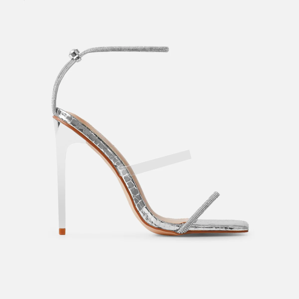 Sammi Silver Faux Snake Print Diamante Toggle Stiletto Heels