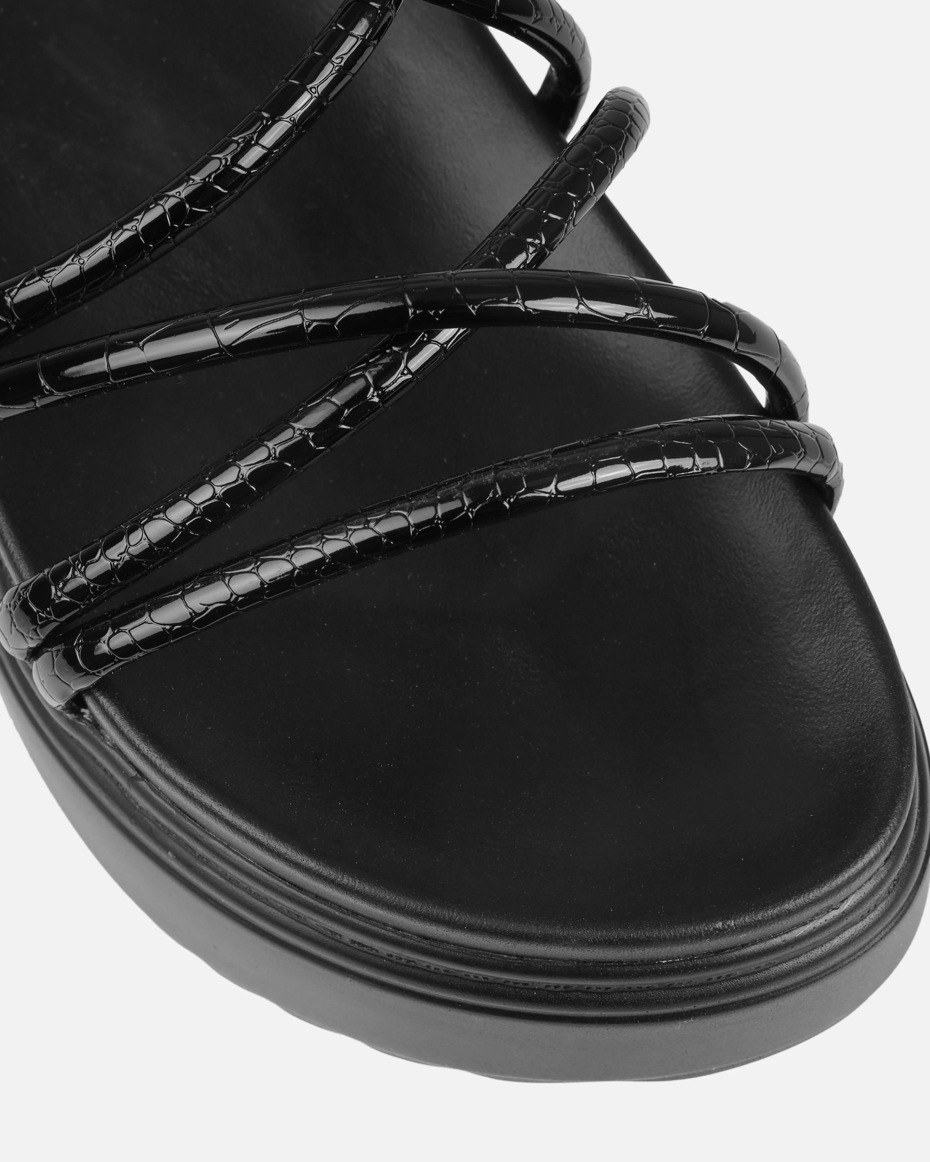 Sammie Black Faux Snake Print Flatform Sandals - Image 4