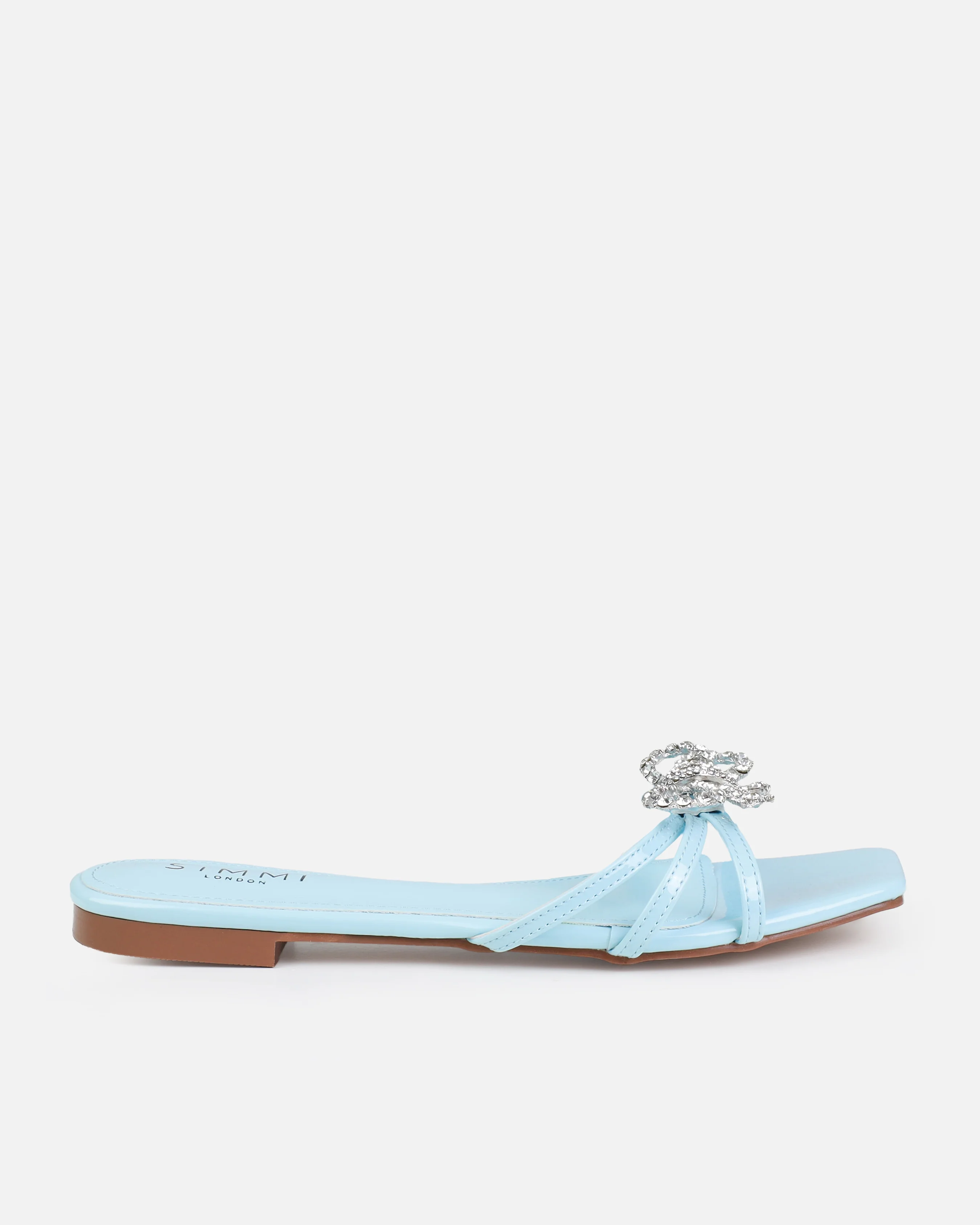 Santos Baby Blue Diamante Bow Flat Sandals - Image 2