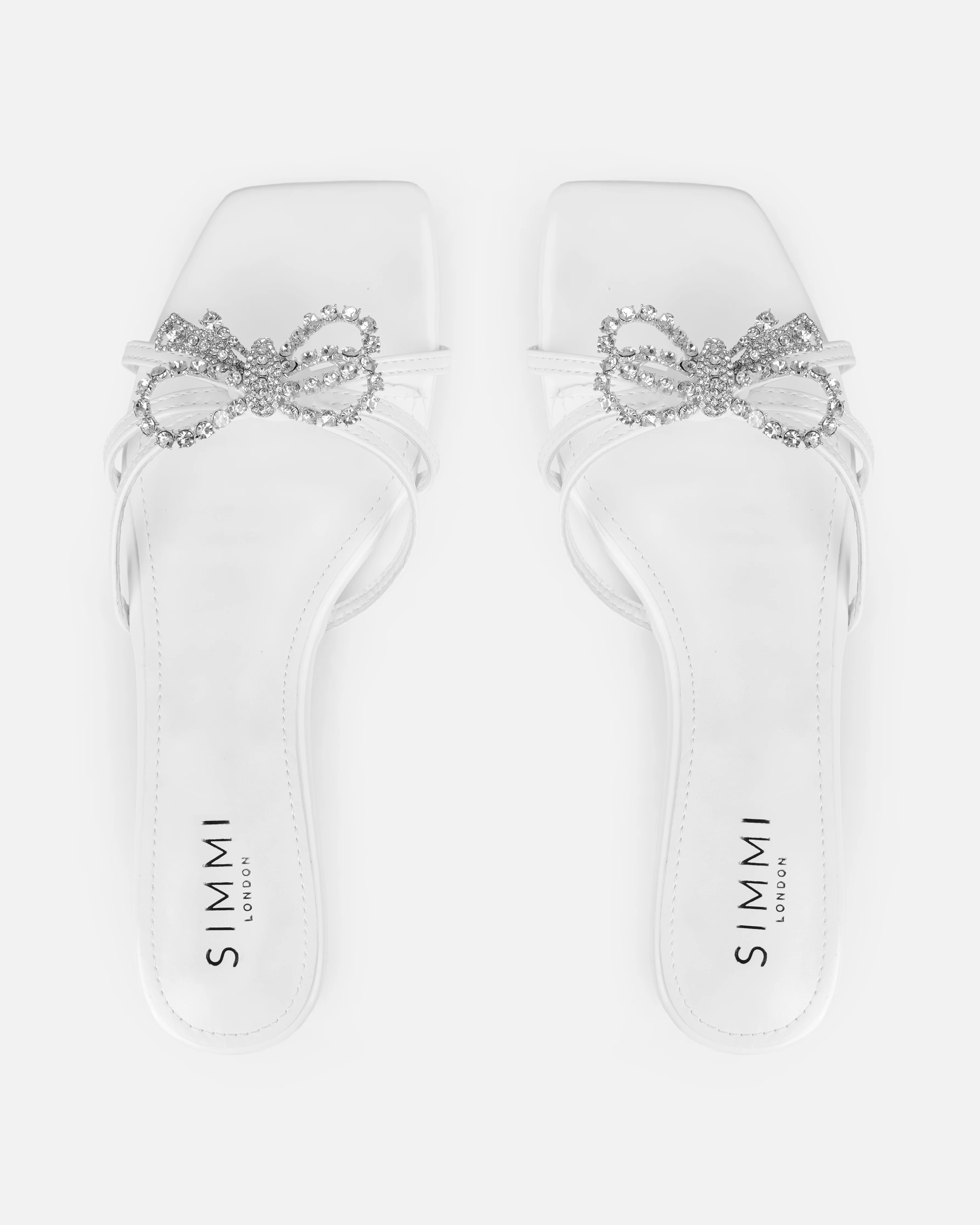 Santos White Diamante Bow Flat Sandals - Image 3