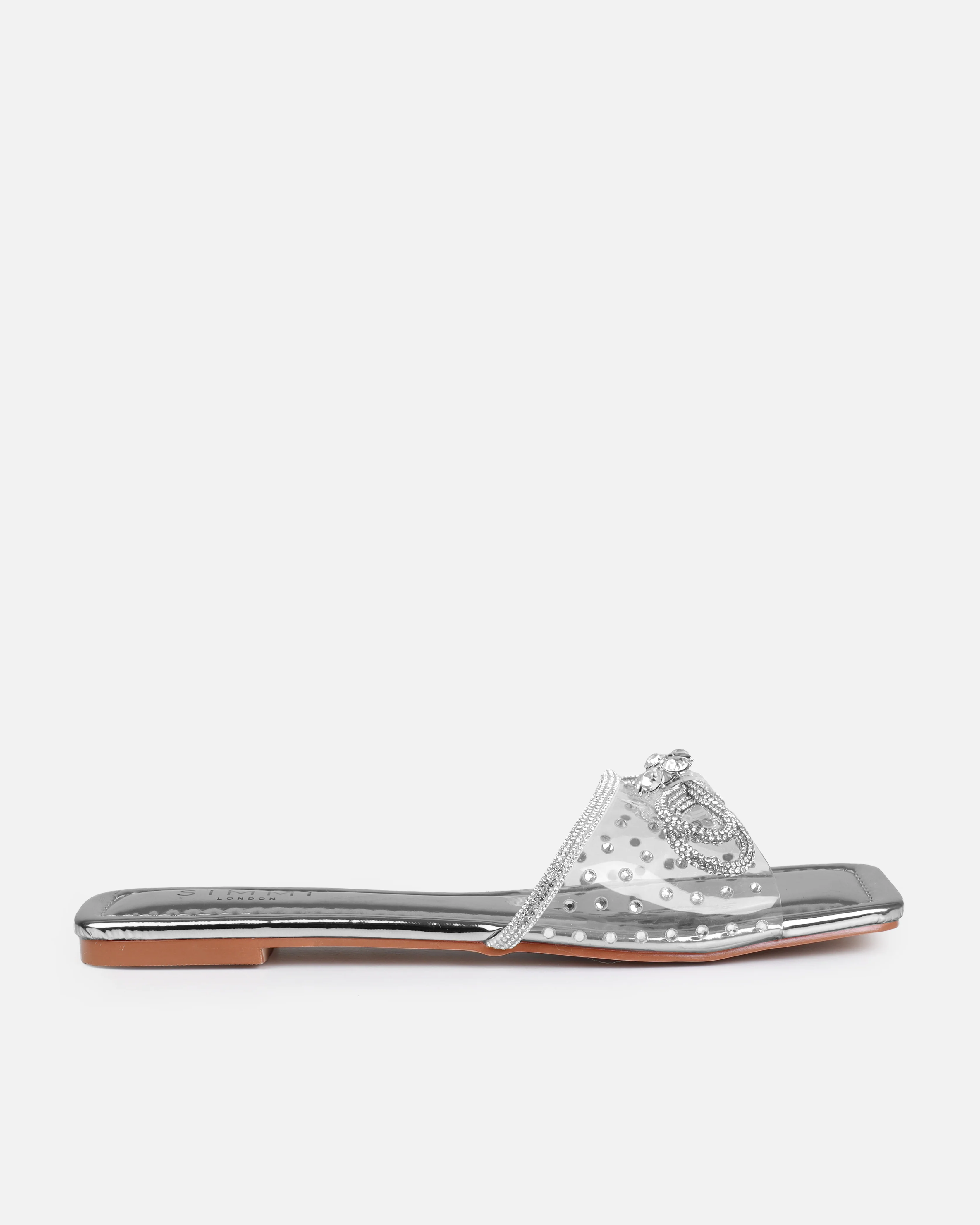 Senga Silver Diamante Bow Flat Sandals - Image 2